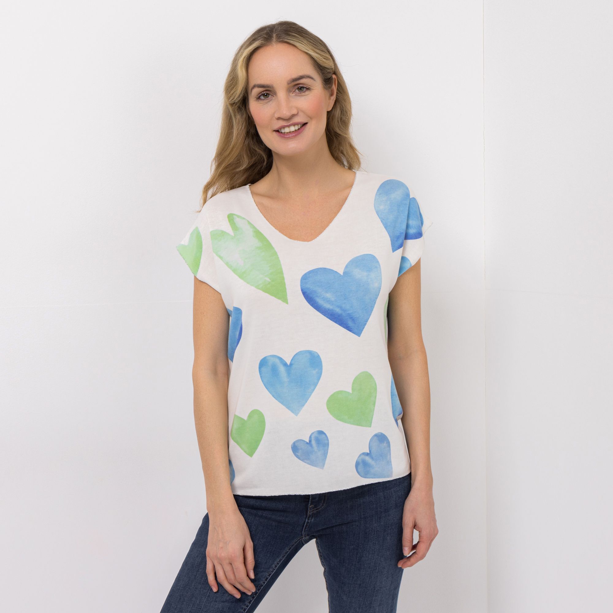 DINE 'N' DANCE Shirt V-Ausschnitt Glanzgarn-Details figurumspielend