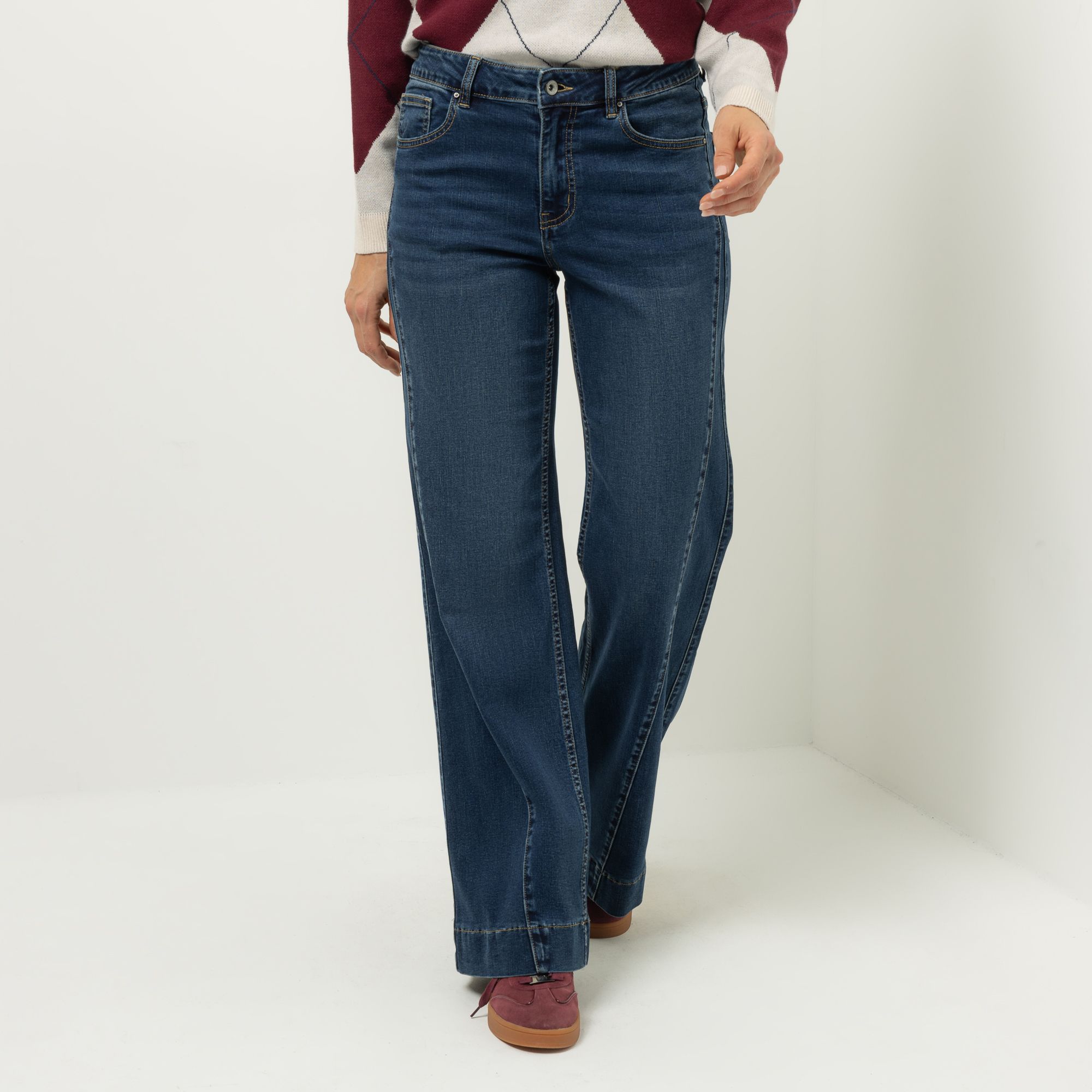 DINE 'N' DANCE Jeanshose lange Form diagonale Naht weites Bein