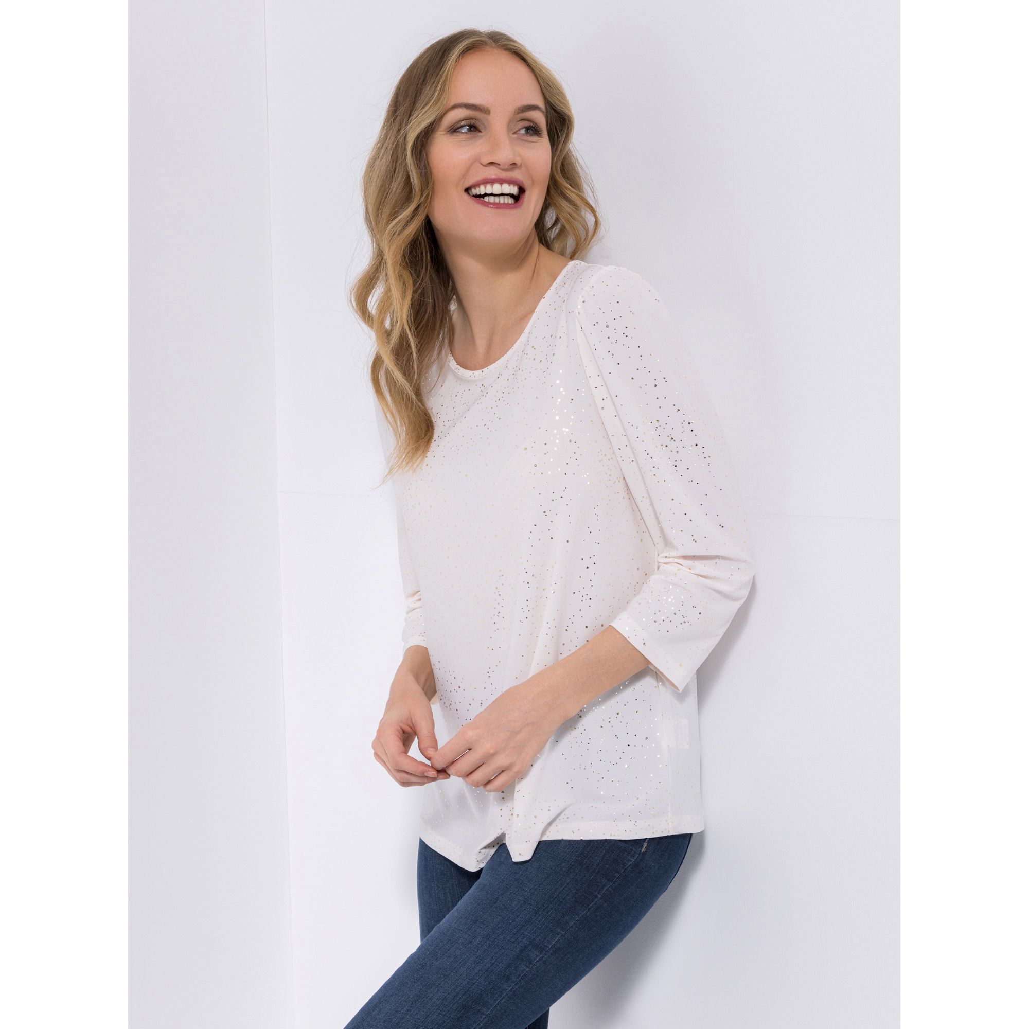 KIM & CO. Shirt, 7/8-Arm Brazil Knit Jersey Folien-Druck figurumspielend