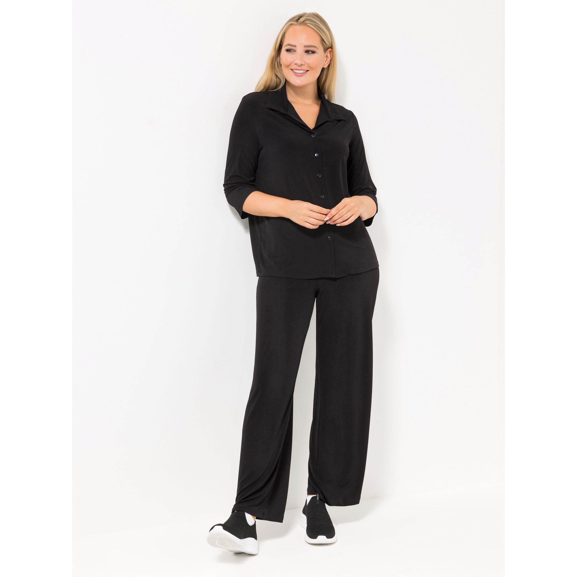 KIM & CO. Blusen-Shirt Brazil Knit Jersey Knopfleiste leger weit