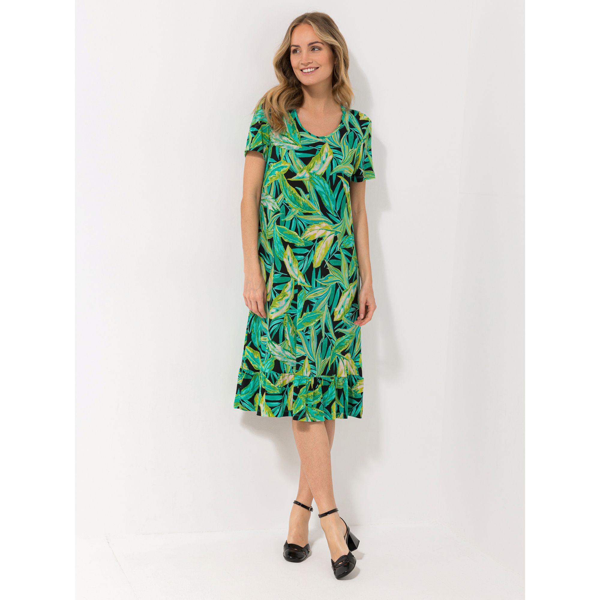 KIM & CO. Midi-Kleid, 1/2-Arm Brazil Knit Jersey Rüsche am Saum figurumspielend