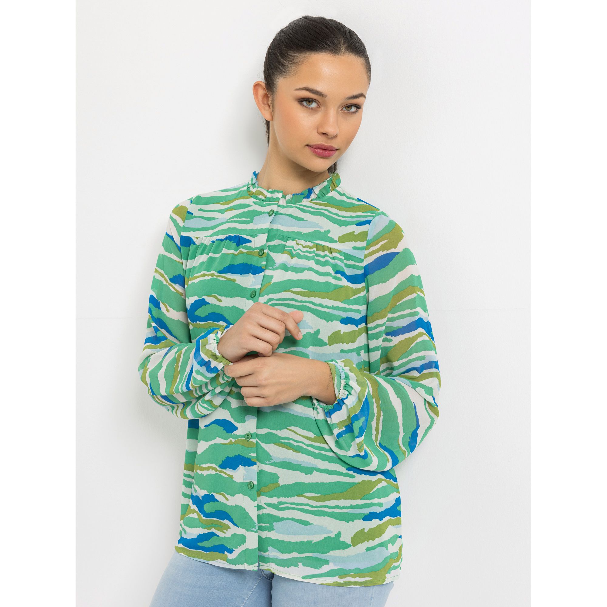 STEFFEN SCHRAUT Bluse Java kleiner Stehkragen mit Raffungen, Knöpfe leger weit