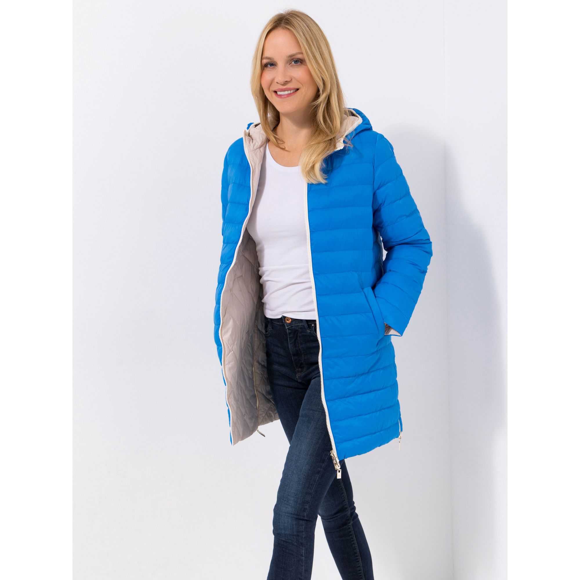 ANNI FOR FRIENDS Steppmantel, wendbar mit Kapuze 2-Wege-Reißverschluss figurumspielend