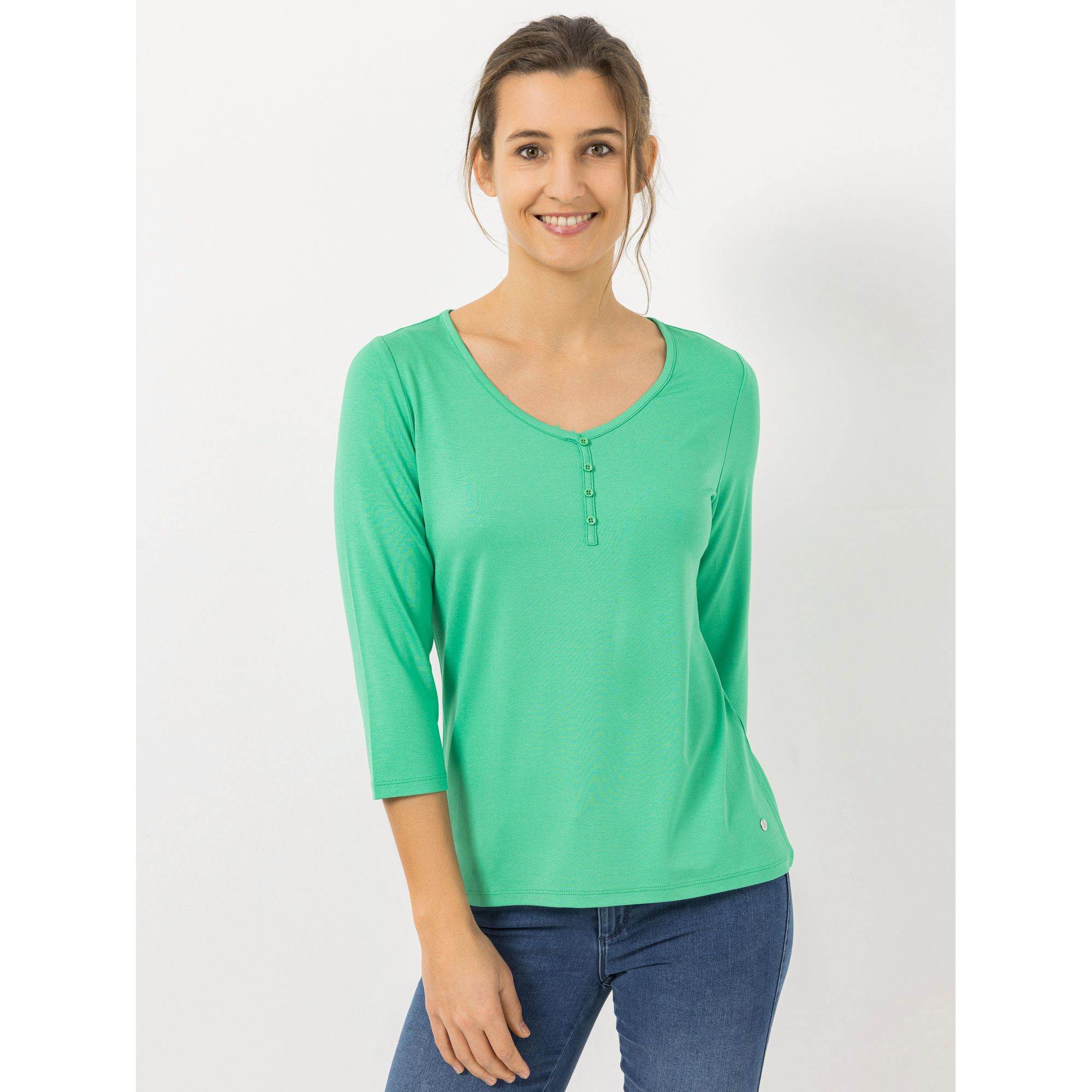 EVA LUTZ Shirt, 3/4-Arm V-Ausschnitt Knopfleiste figurumspielend