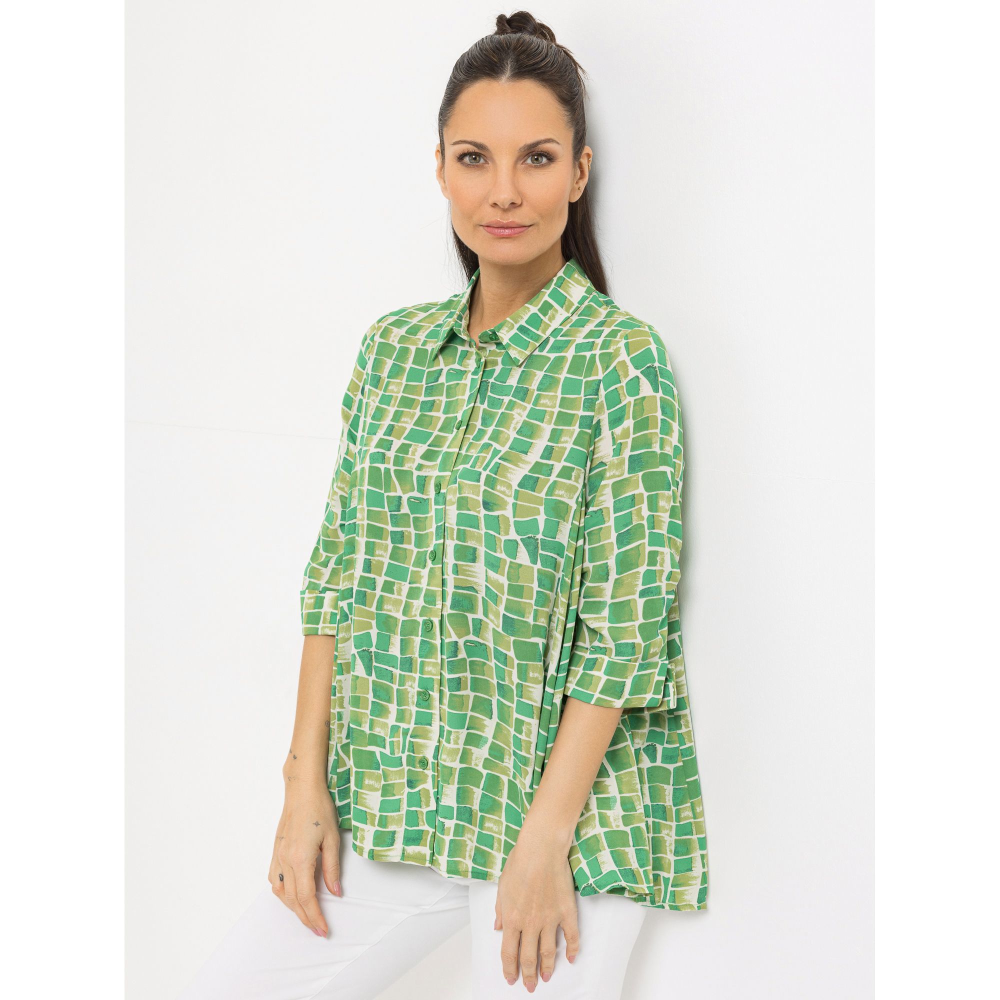 STEFFEN SCHRAUT Bluse Capri, 3/4 Arm Hemdkragen Raffung am Ärmel leger weit