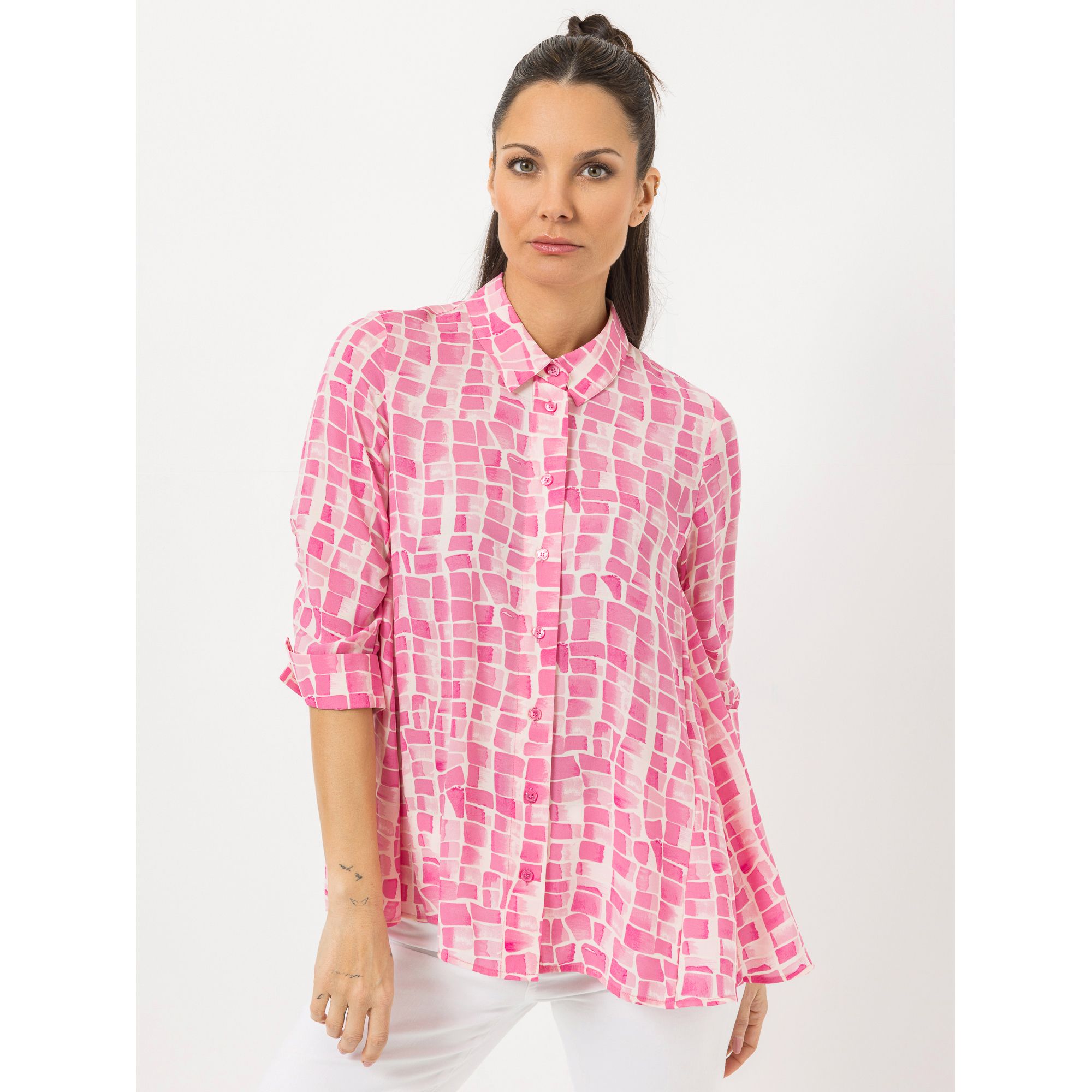 STEFFEN SCHRAUT Bluse Capri, 3/4 Arm Hemdkragen Raffung am Ärmel leger weit