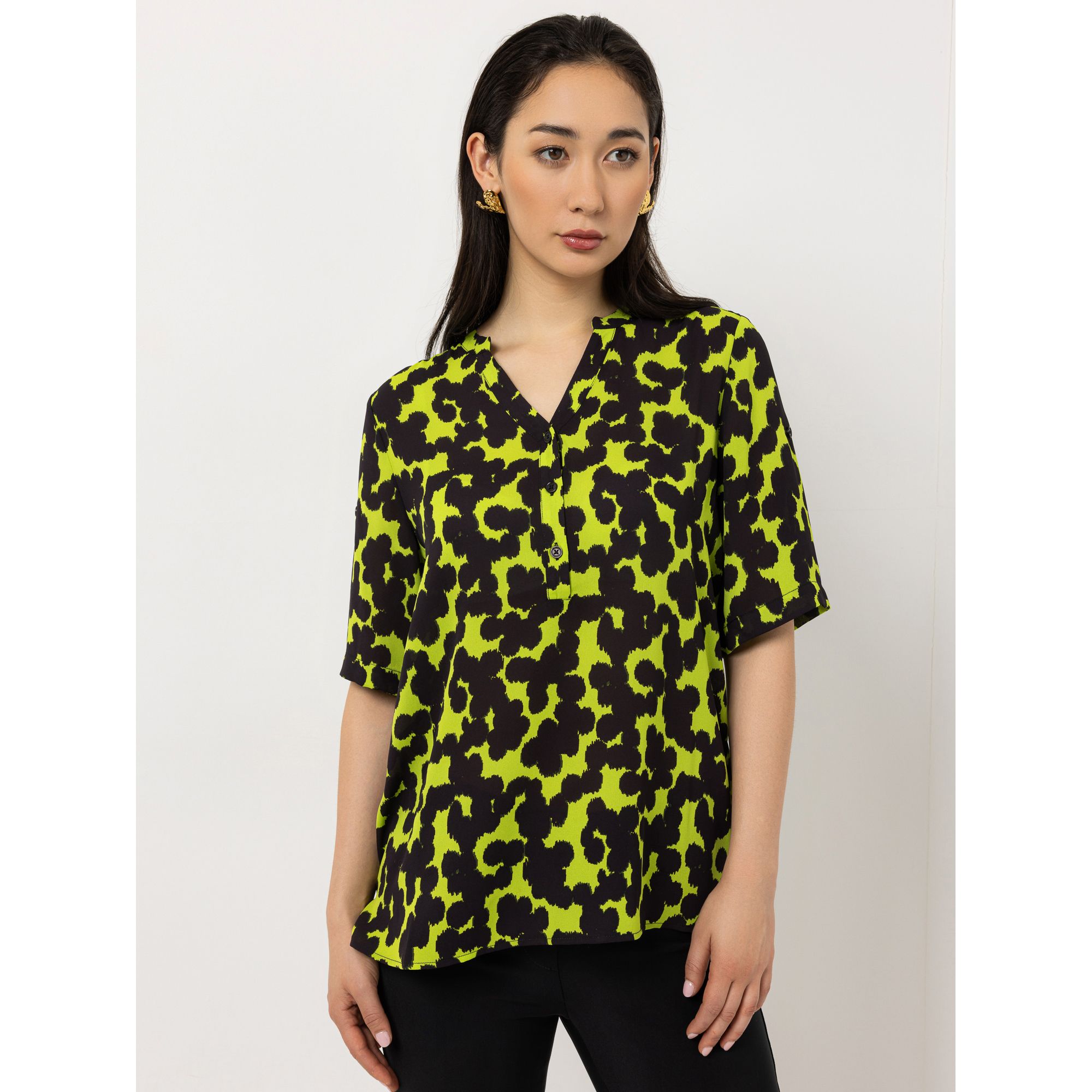 STEFFEN SCHRAUT Bluse, 1/2-Arm halbe Knopfleiste Ärmel-Riegel leger weit