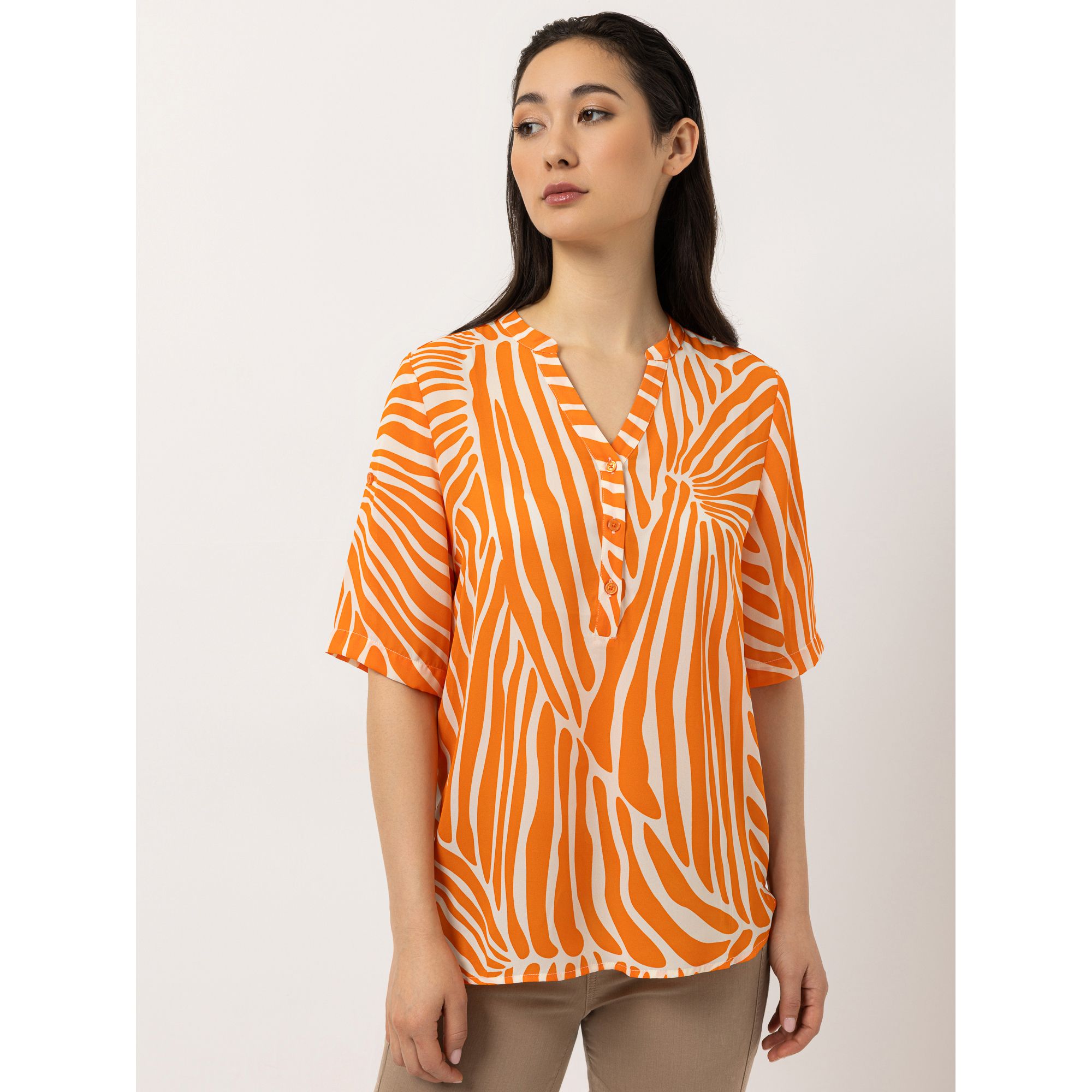 STEFFEN SCHRAUT Bluse, 1/2-Arm halbe Knopfleiste Ärmel-Riegel leger weit