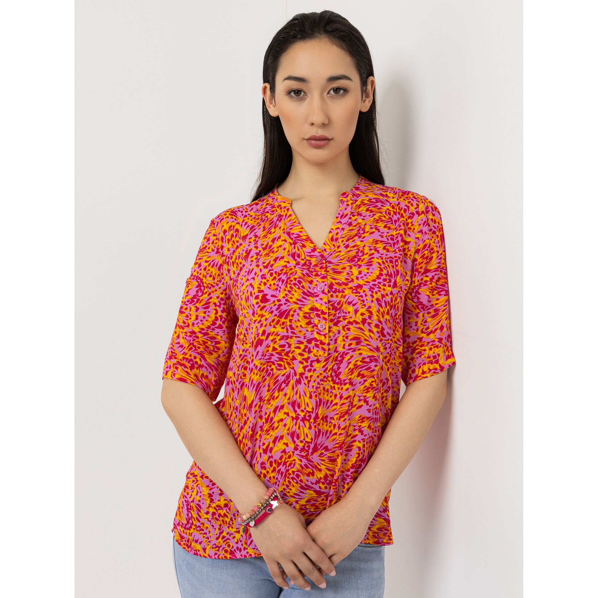 STEFFEN SCHRAUT Bluse, 1/2-Arm halbe Knopfleiste Ärmel-Riegel leger weit