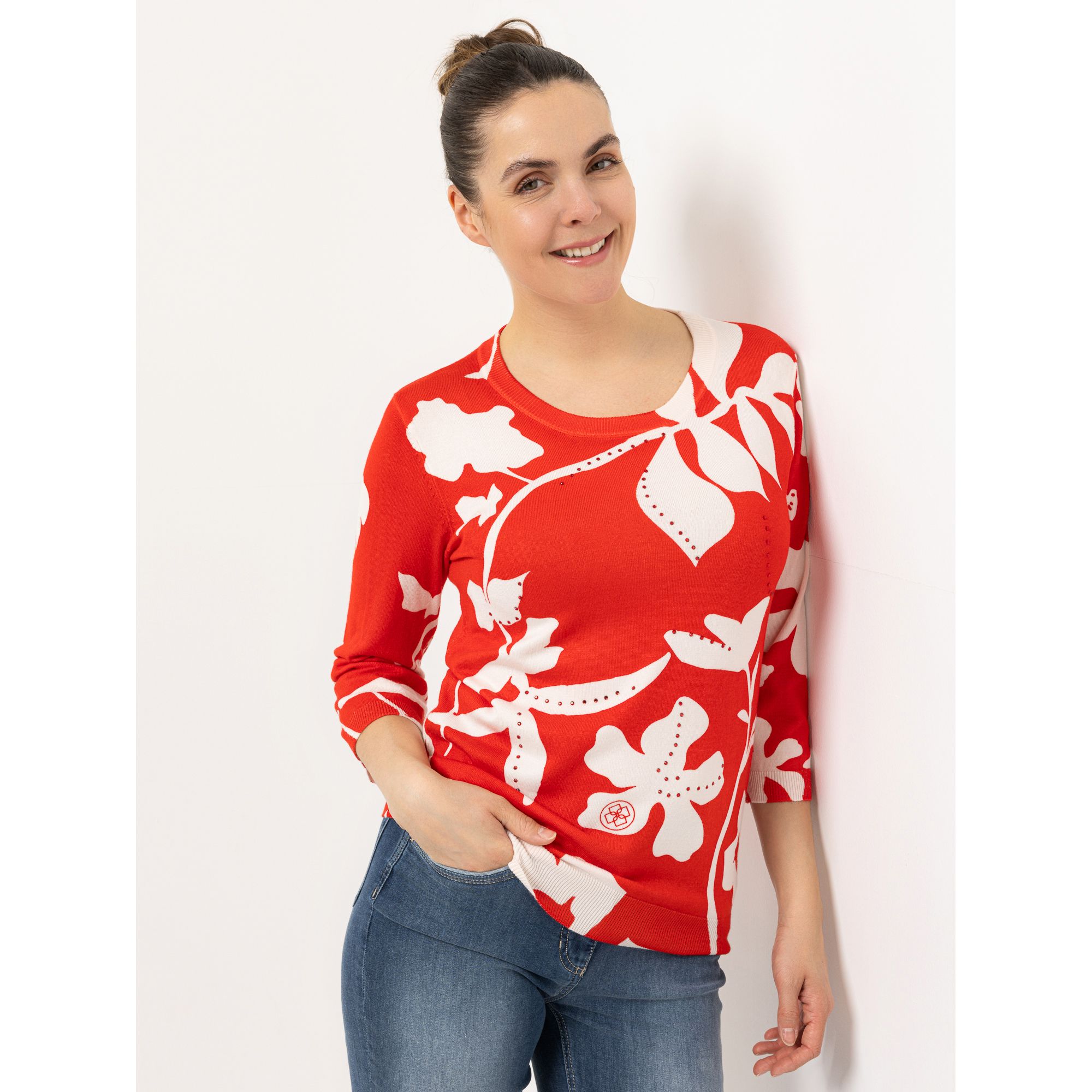 DAWID by Dawid Tomaszewski Pullover, 3/4-Arm Strass-Details figurumspielend