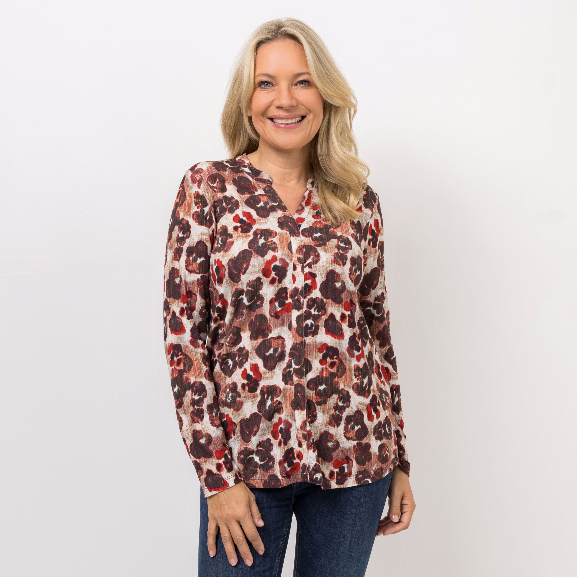 DINE 'N' DANCE Shirt, 1/1-Arm Serafinokragen Zierblende leger weit