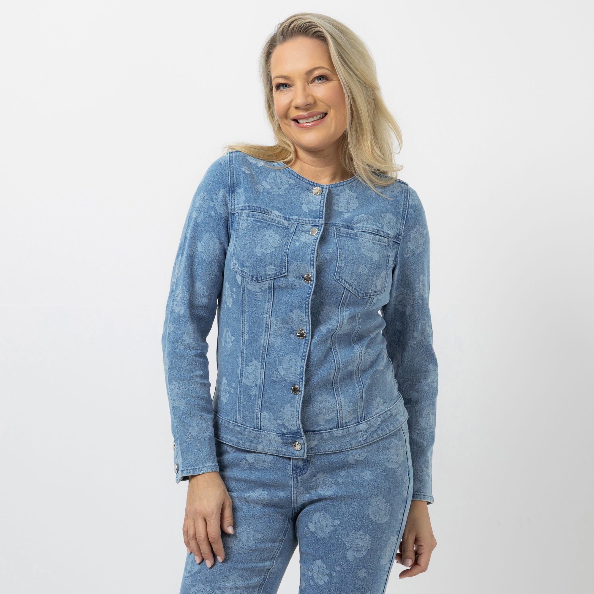 KILIAN KERNER SENSES Jeansjacke, langarm Jacquard-Muster Rundhalsausschnitt figurbetont