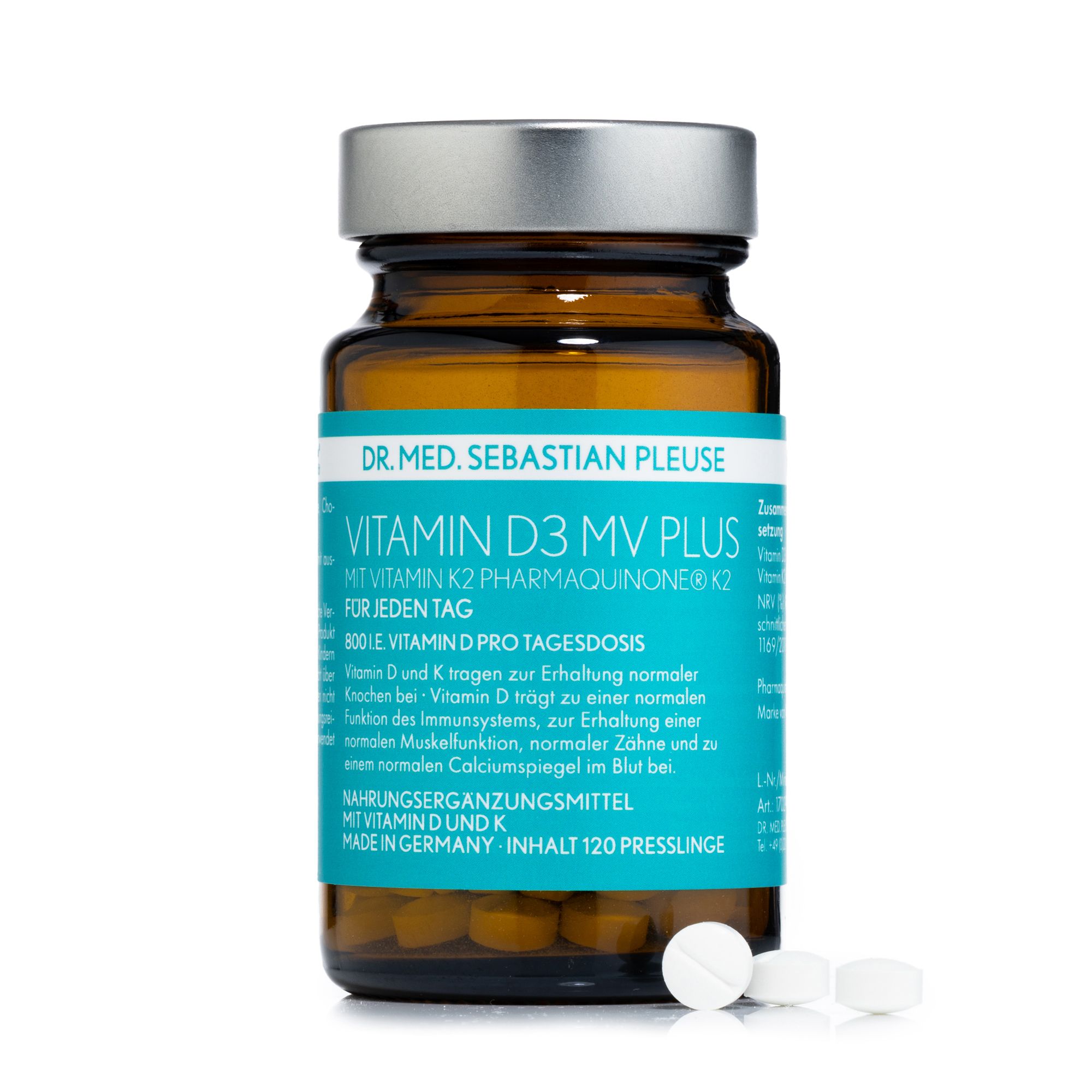 Dr. med. Sebastian Pleuse Vitamin D3 MV Plus 800 i.E, mit K2 120 Stück f.120 Tage