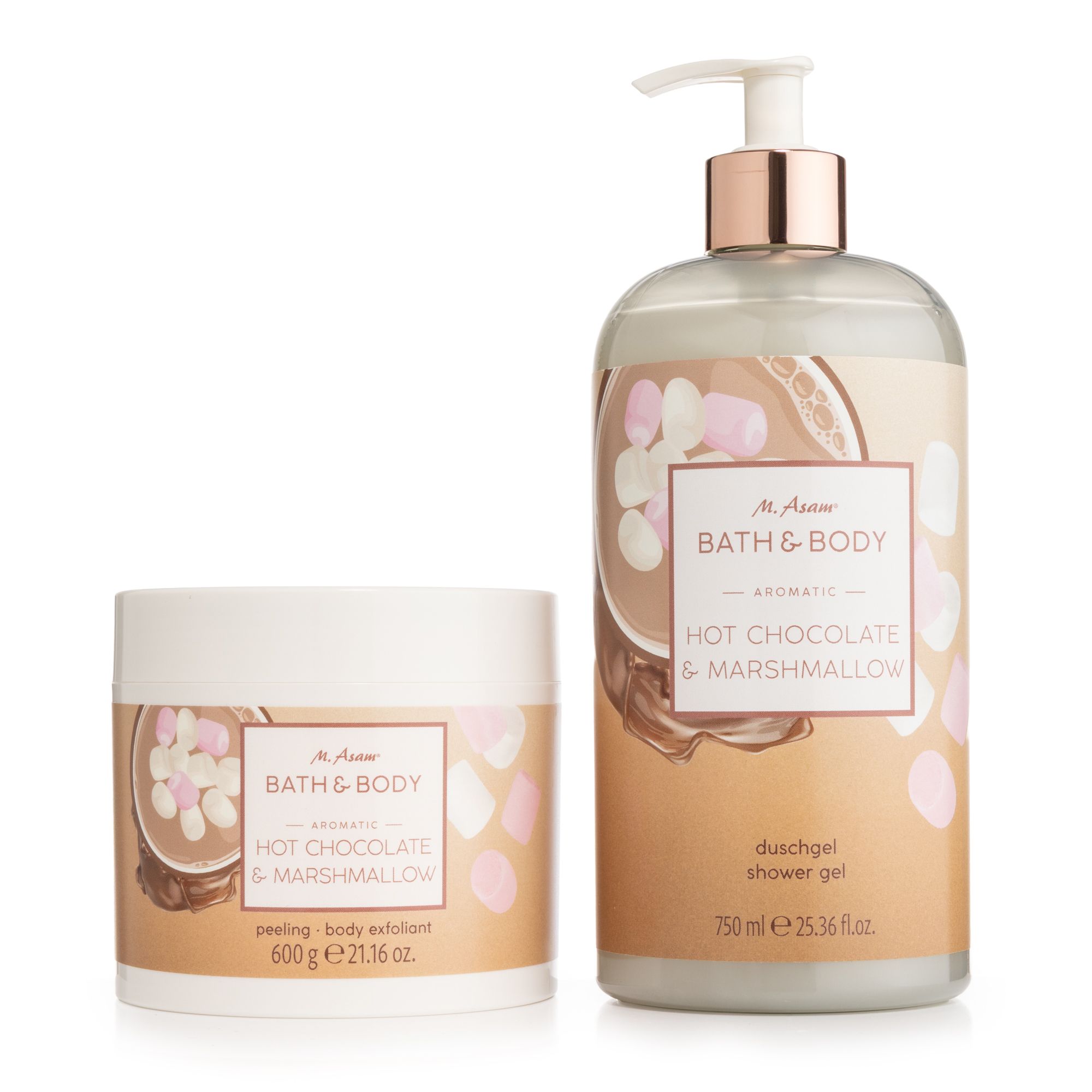 M.ASAM® Hot Chocolate & Marshmallows Duschgel 750ml & Körperpeeling 600g