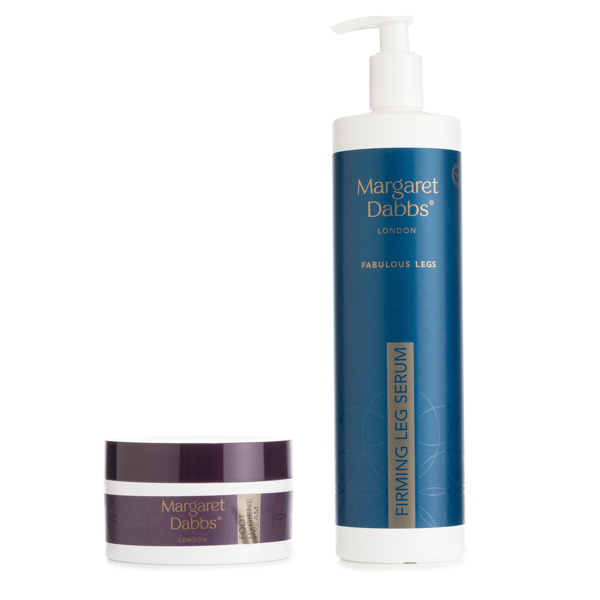 MARGARET DABBS LONDON Fabulous Legs & Feet Firming Leg Serum 600ml, Foot Hygiene Cream 150ml Supersize