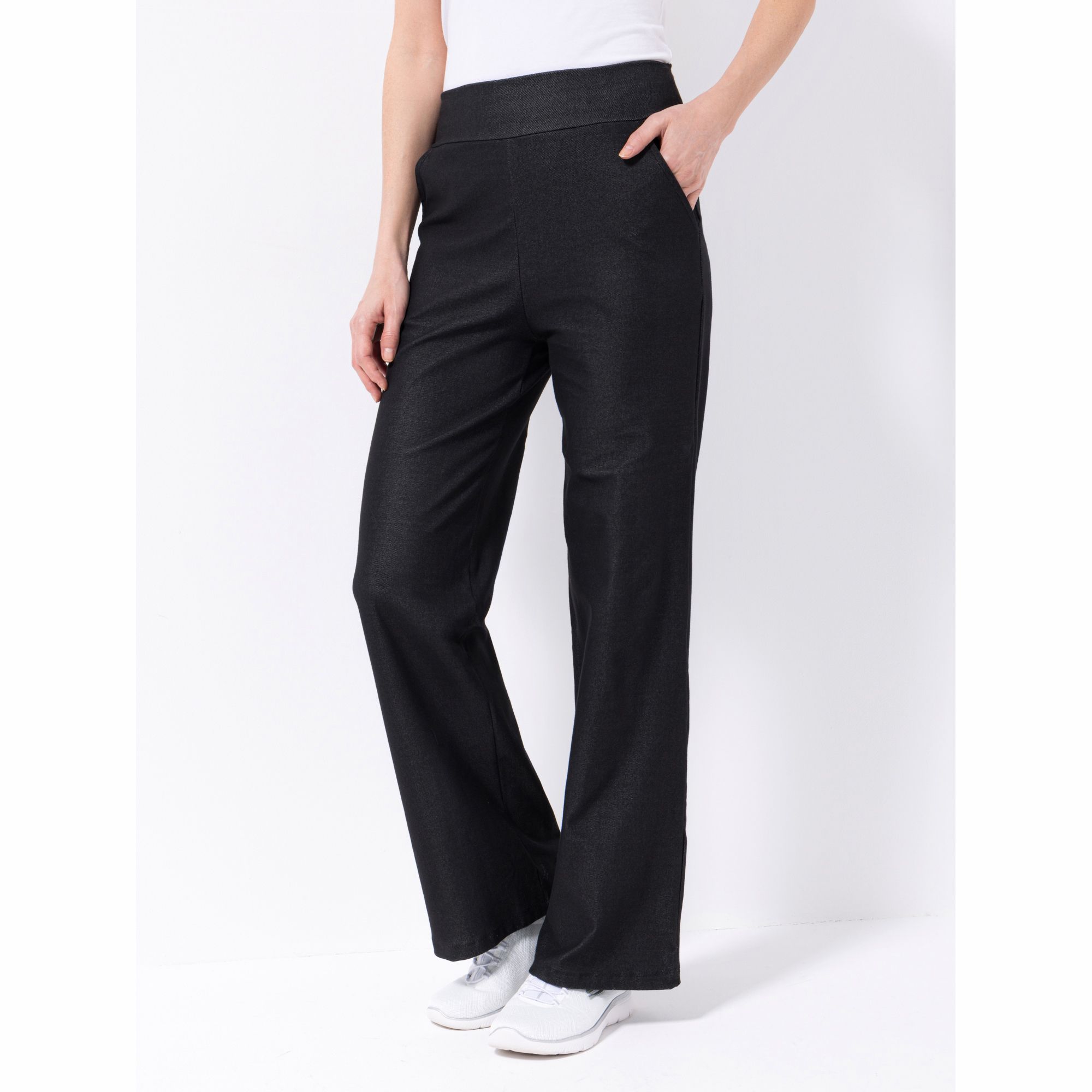 KIM & CO. Hose, lange Form Deluxe Denim Knit 2 Eingrifftaschen weites Bein