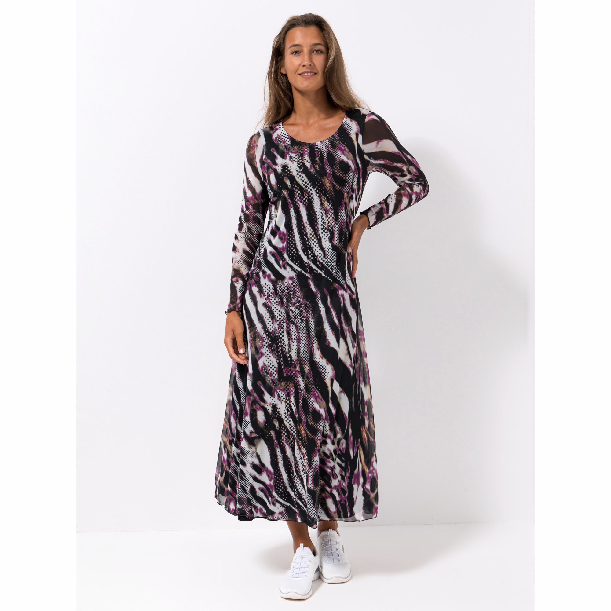 DINE 'N' DANCE Maxi-Kleid, 1/1-Arm Rundhalsausschnitt doppellagig figurumspielend