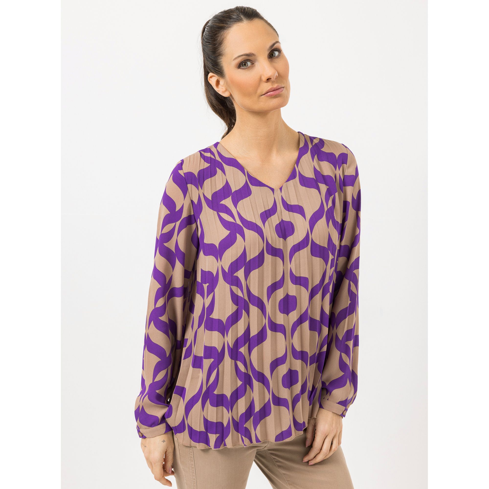 STEFFEN SCHRAUT Bluse Acapulco Plissée-Falten V-Ausschnitt leger weit