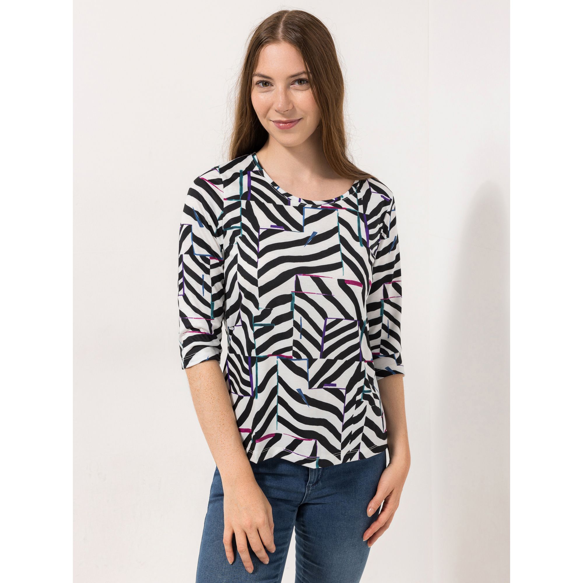 DINE 'N' DANCE Shirt, 3/4-Arm Rundhalsausschnitt Allover-Druck figurumspielend