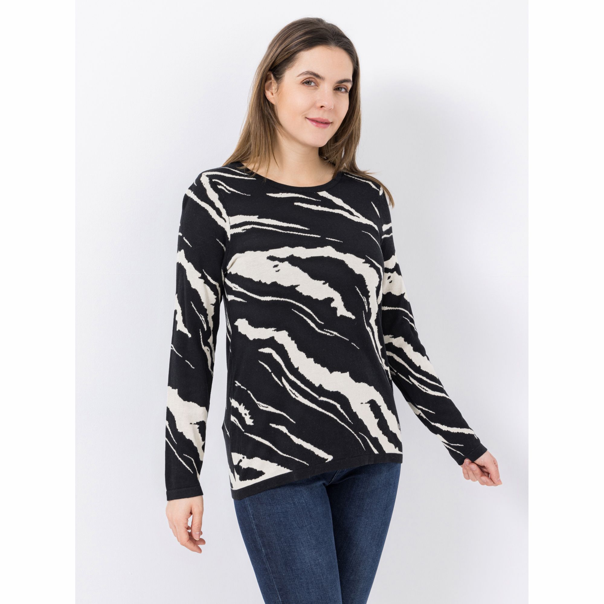 EVA LUTZ Pullover Rundhalsausschnitt gemustert figurumspielend