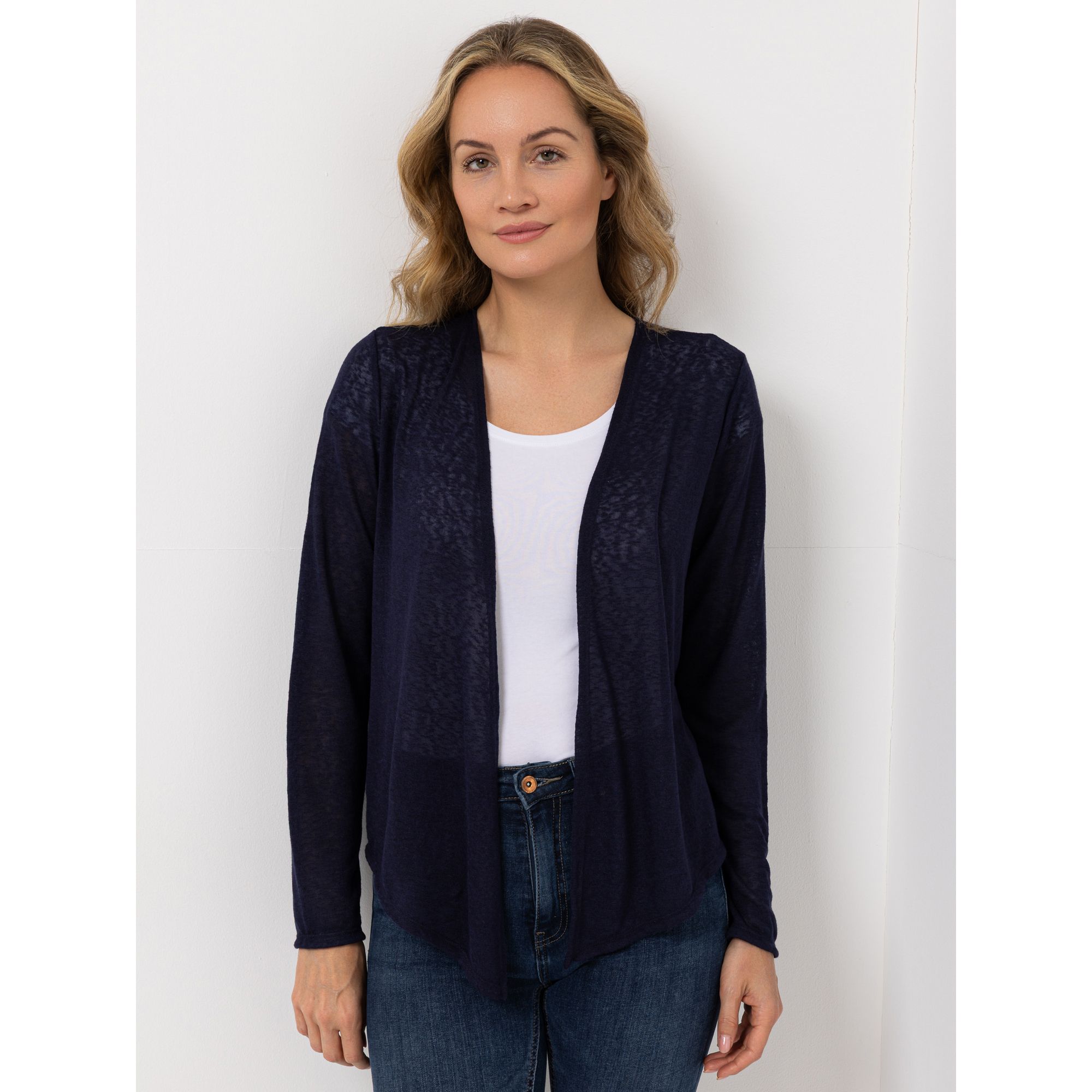 KIM & CO. Bolero, Langarm Leinen-Optik Jersey offene Front figurumspielend