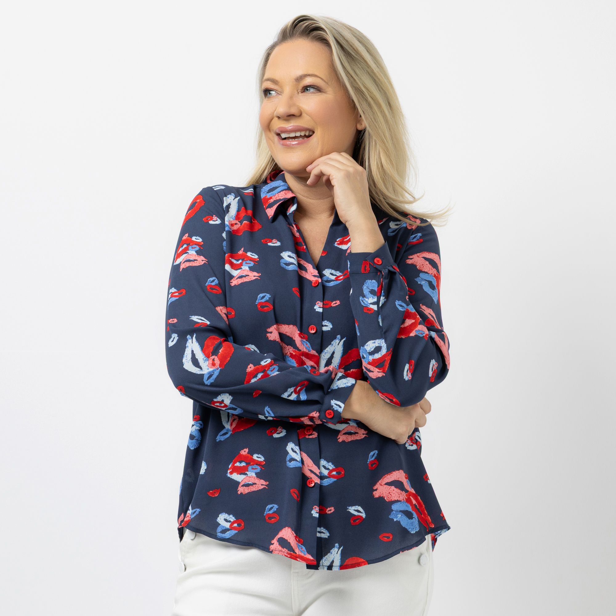 KILIAN KERNER SENSES Bluse, langarm Allover-Druck Blusenkragen leger weit