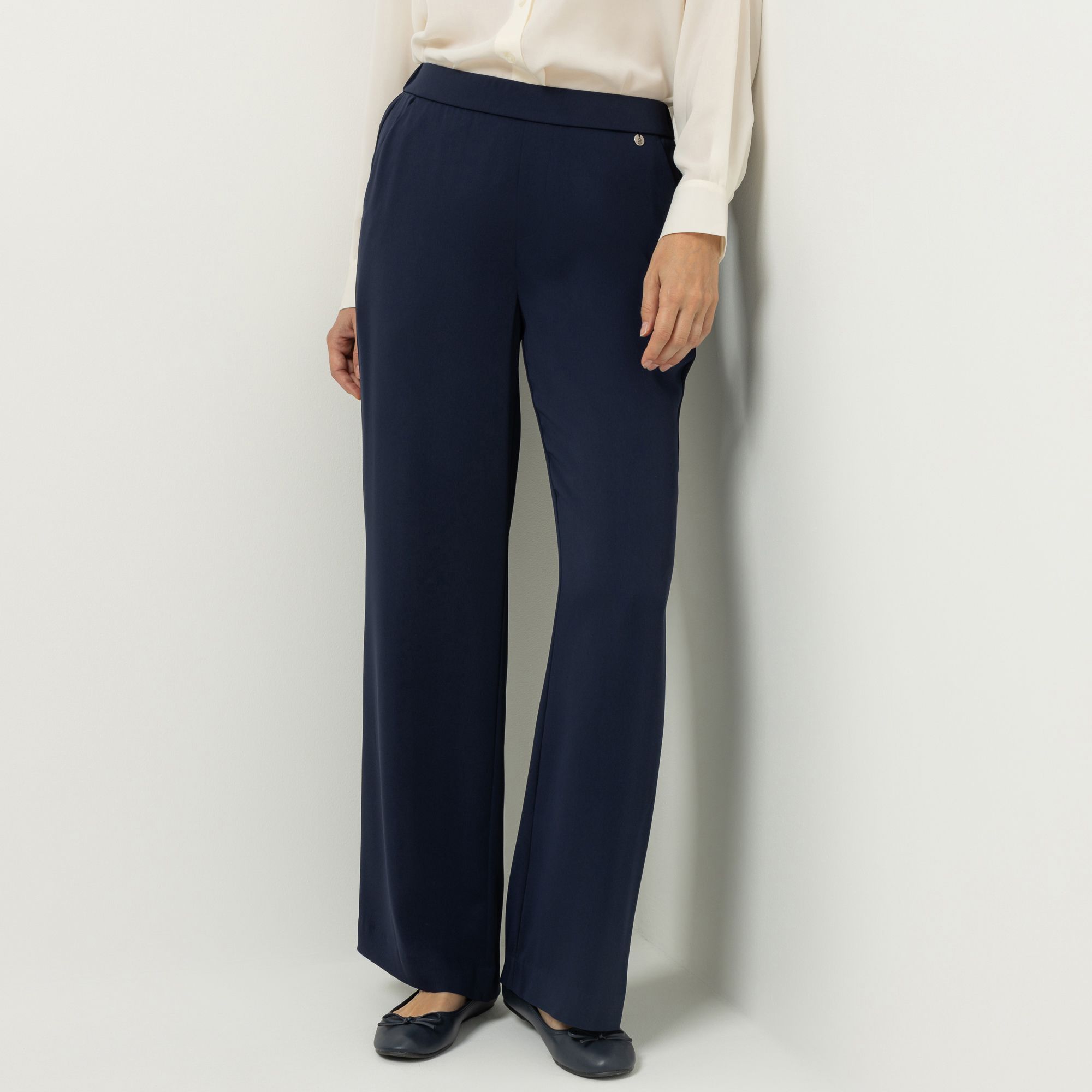 STRANDFEIN Hose, lange Form elastischer Bund Eingrifftaschen weites Bein