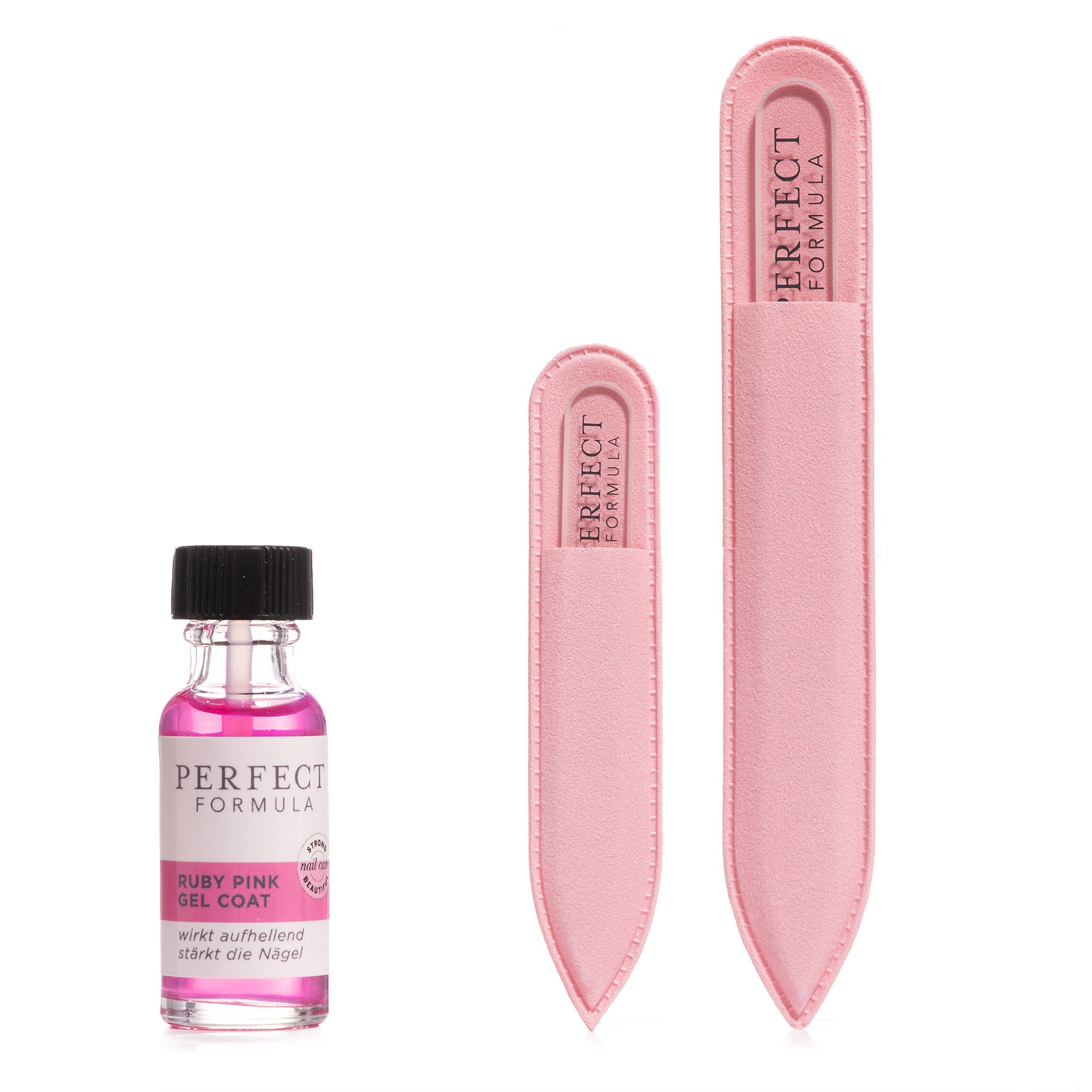 PERFECT FORMULA Ruby Pink Gel Coat 18ml & Nagelfeilen-Duo aus Kristallglas