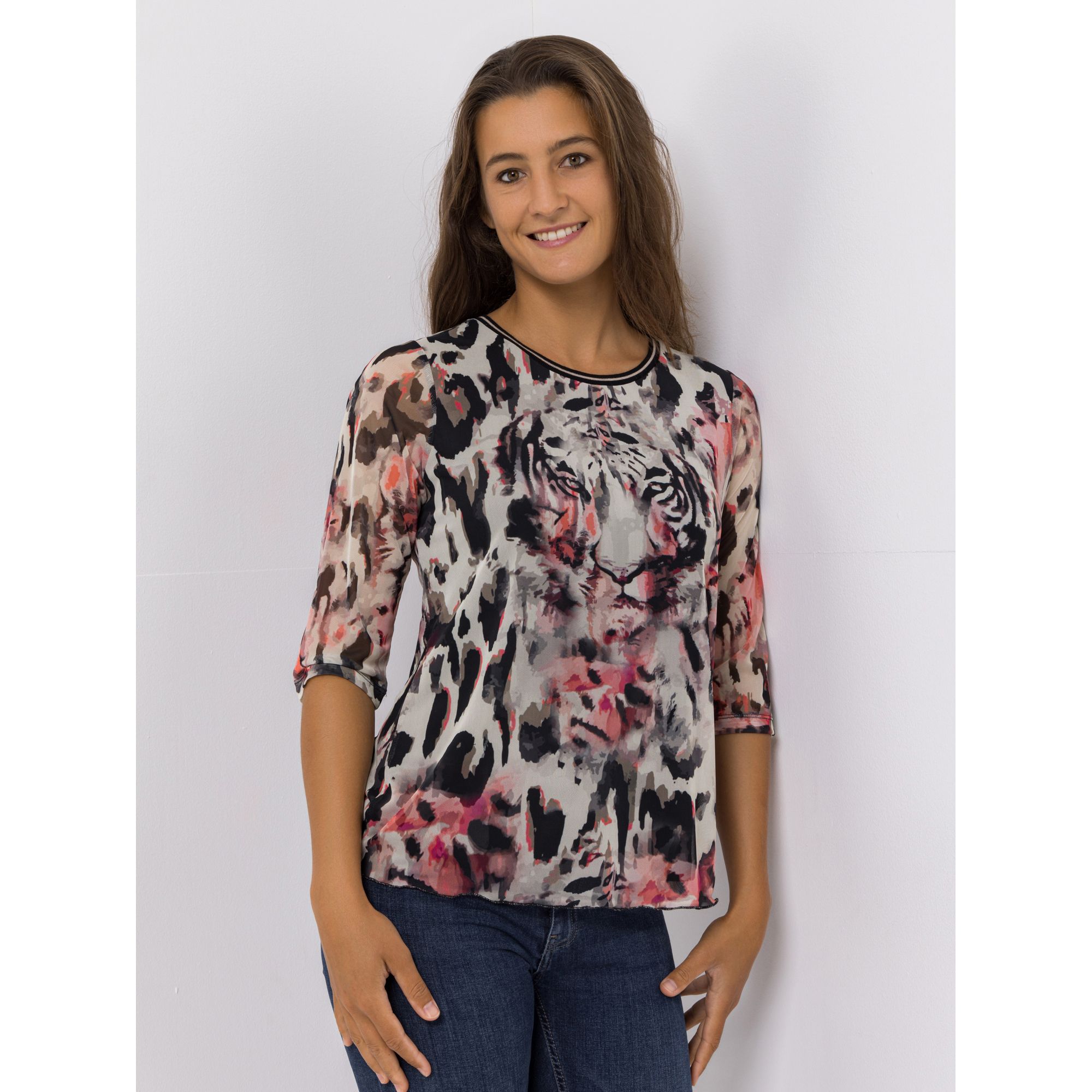 DINE 'N' DANCE Shirt, 3/4-Arm Rundhalsausschnitt Mesh-Ware figurumspielend