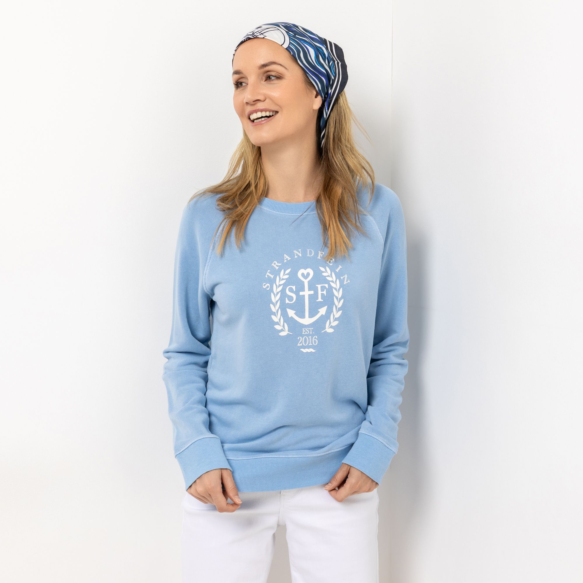 STRANDFEIN Sweatshirt Rundhalsausschnitt Logo-Druck leger weit