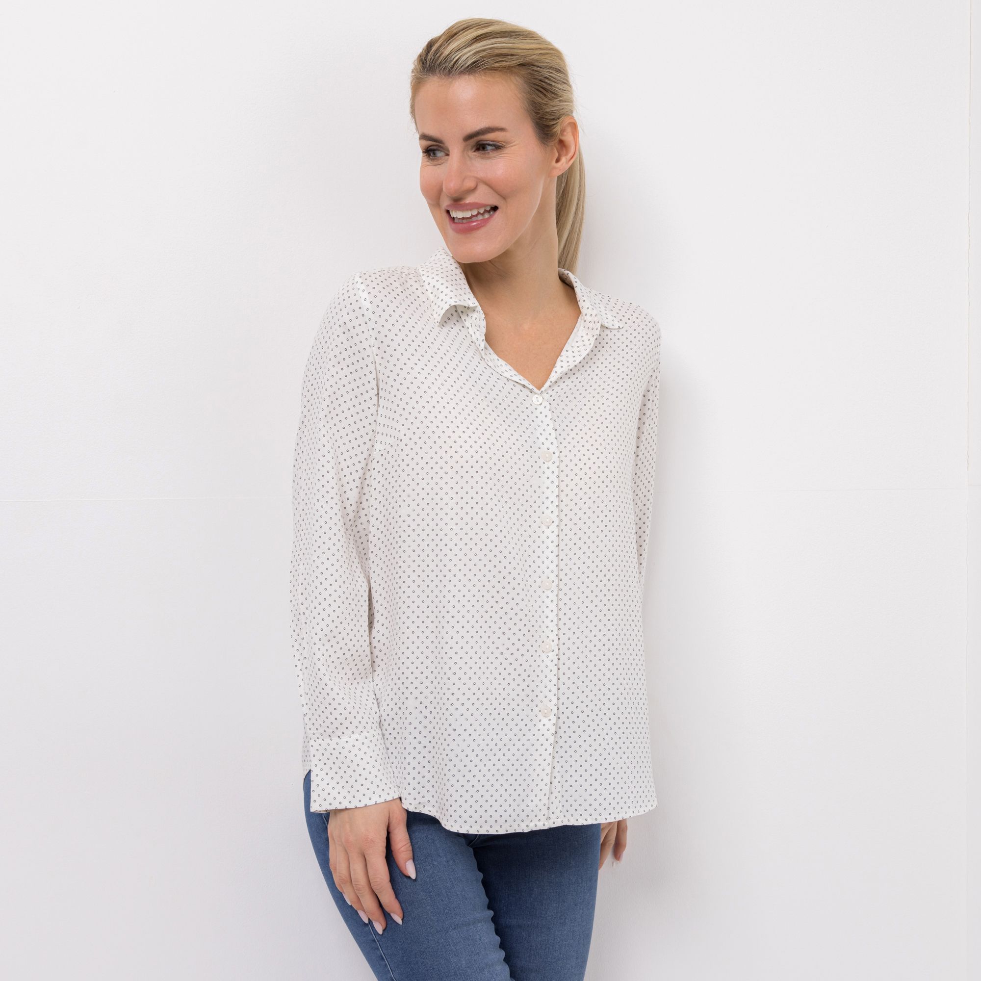 EVA LUTZ Bluse Hemdblusenkragen Knopfleiste leger weit