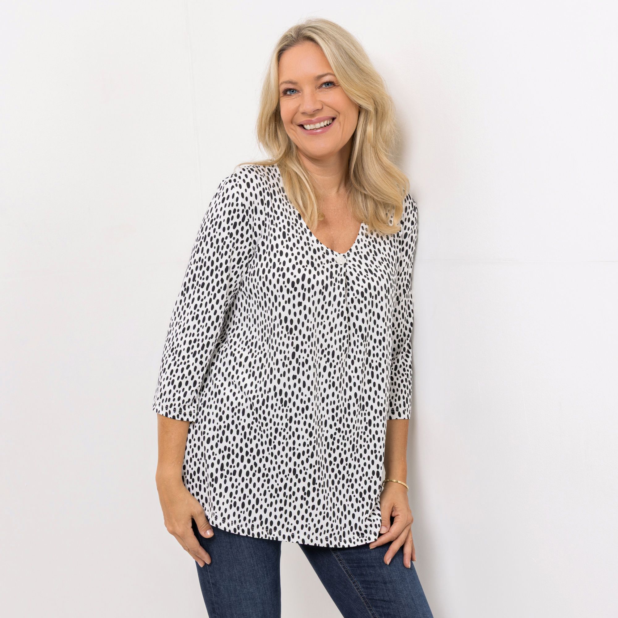 KIM & CO. Shirt, 3/4-Arm Brazil Knit Jersey V-Ausschnitt figurumspielend