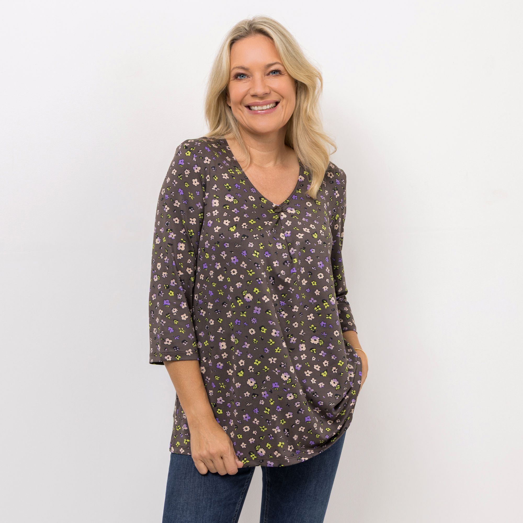 KIM & CO. Shirt, 3/4-Arm Brazil Knit Jersey V-Ausschnitt figurumspielend