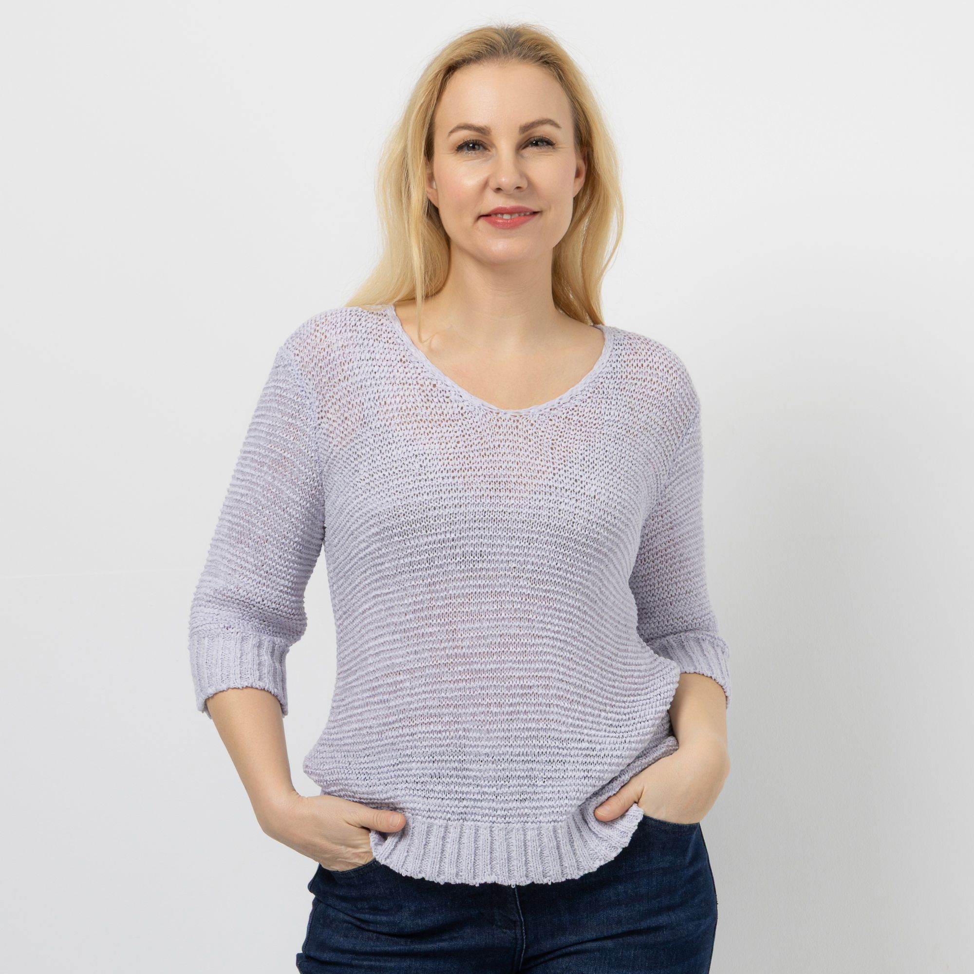 DAWID by Dawid Tomaszewski Pullover, 3/4-Arm Bändchen-Garn figurumspielend