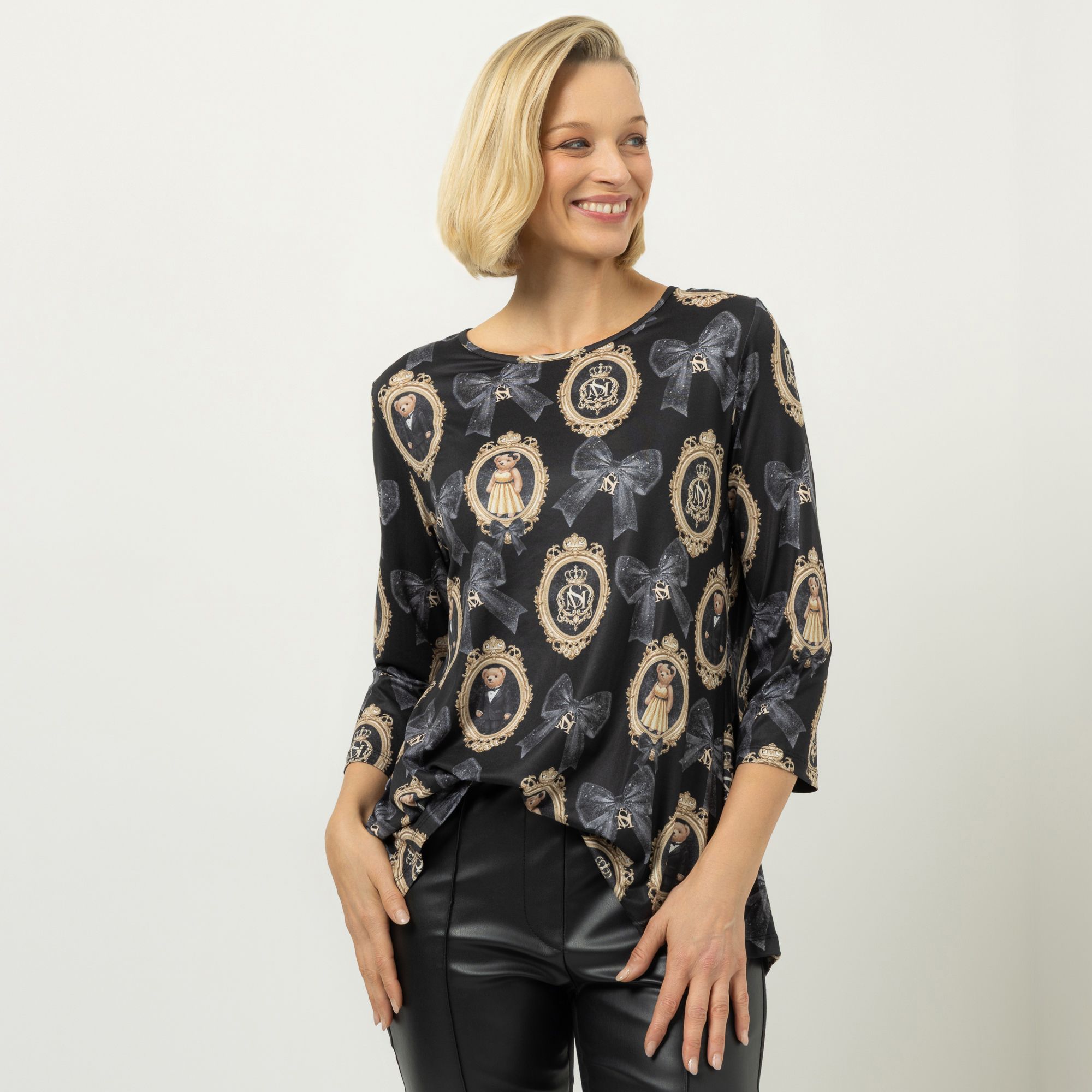 SCHIFFHAUER MUNICH® Shirt, 3/4-Arm gemustert Rundhalsausschnitt figurumspielend