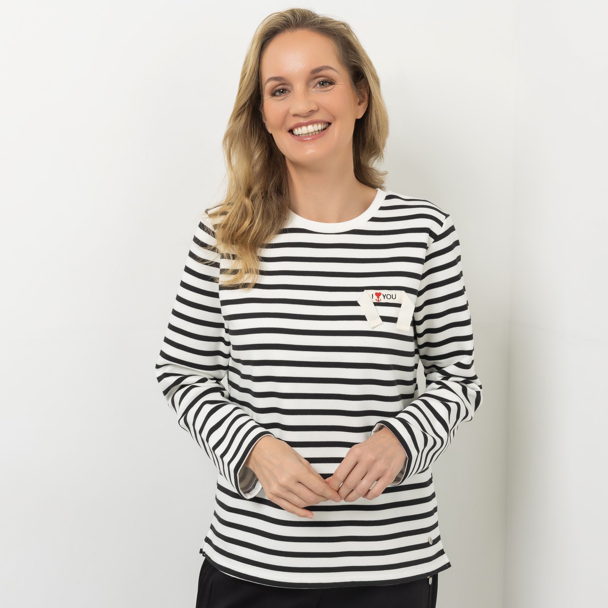 STRANDFEIN Sweatshirt Rundhalsausschnitt Ripsband-Detail figurumspielend
