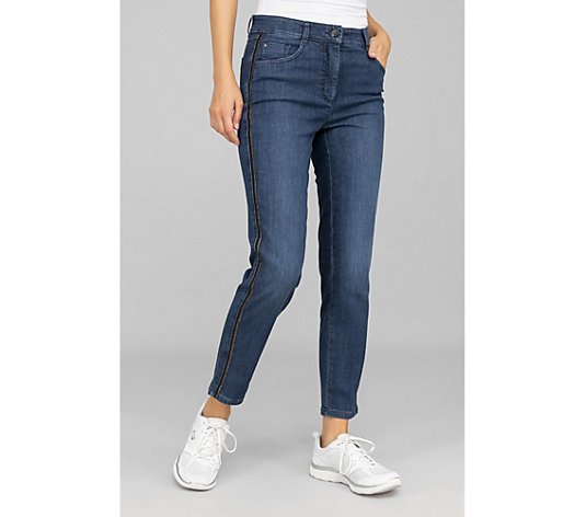 EVA LUTZ Jeans, knöchellang 5-Pocket-Style Galonstreifen schmales Bein