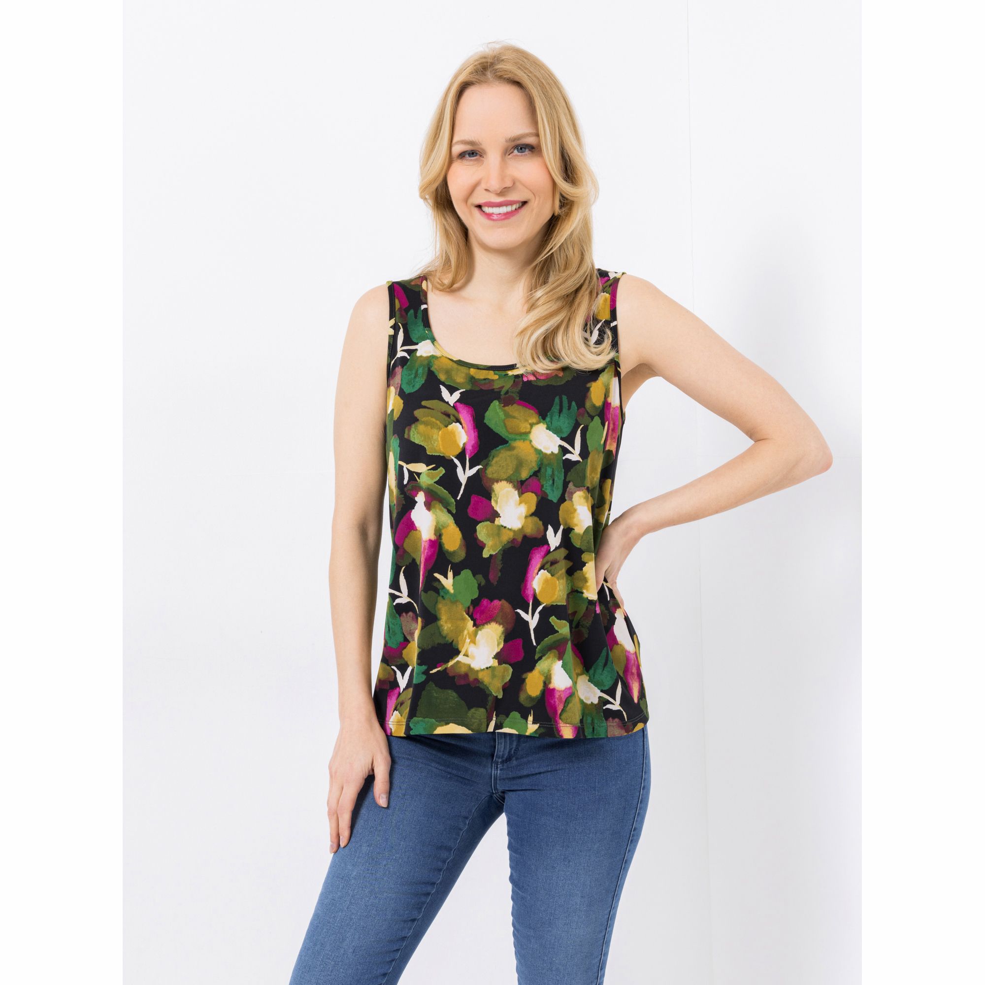 KIM & CO. Top, breite Träger Brazil Knit Jersey Rundhalsausschnitt figurumspielend