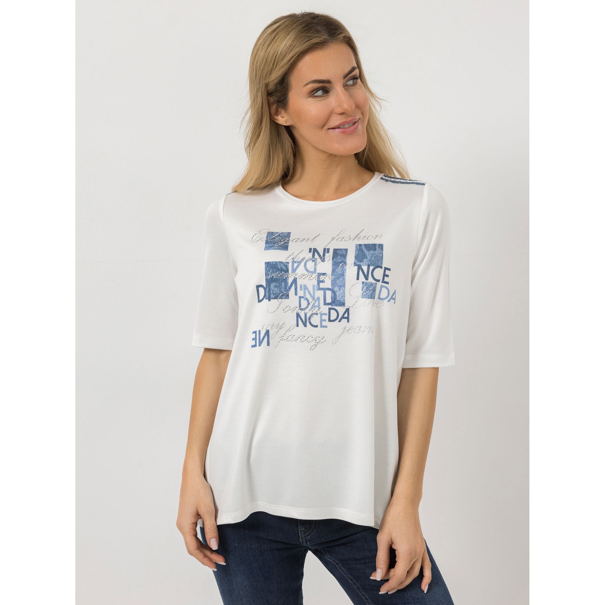 DINE 'N' DANCE Shirt, langer 1/2-Arm Plissée-Rücken platzierter Druck leger weit