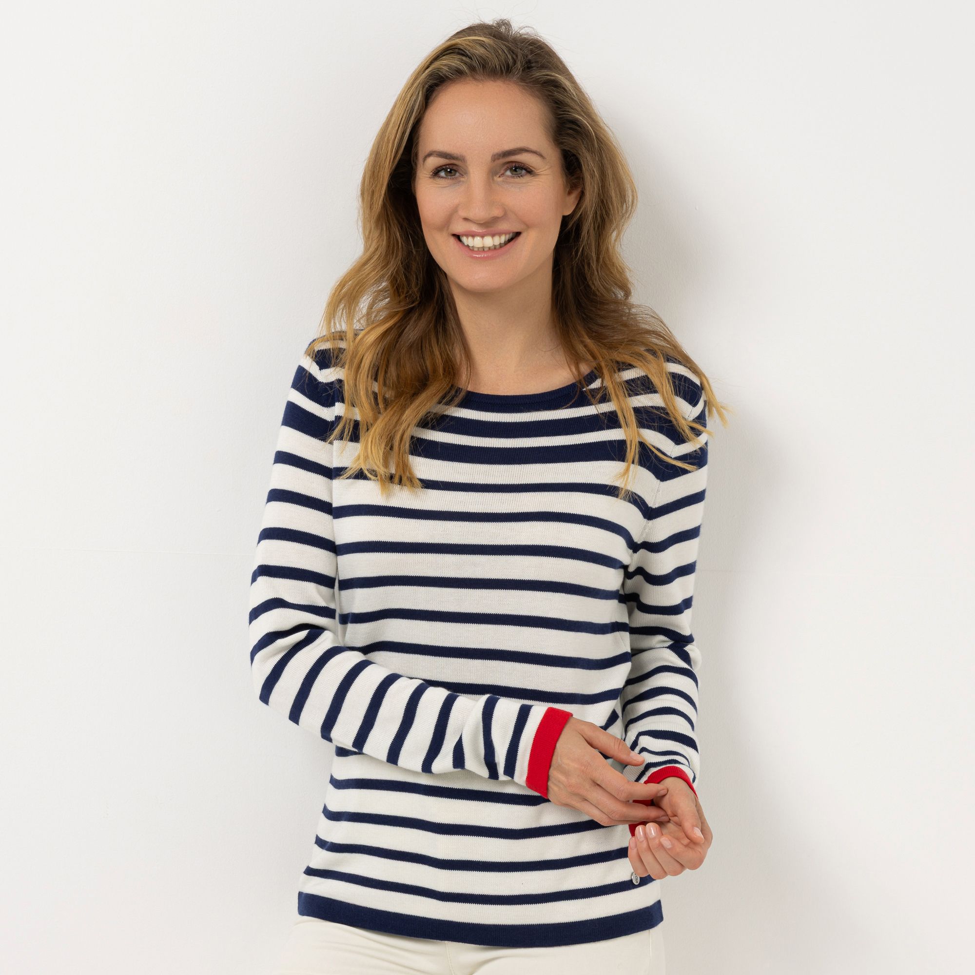 STRANDFEIN Pullover Rundhalsausschnitt Streifendesign figurumspielend