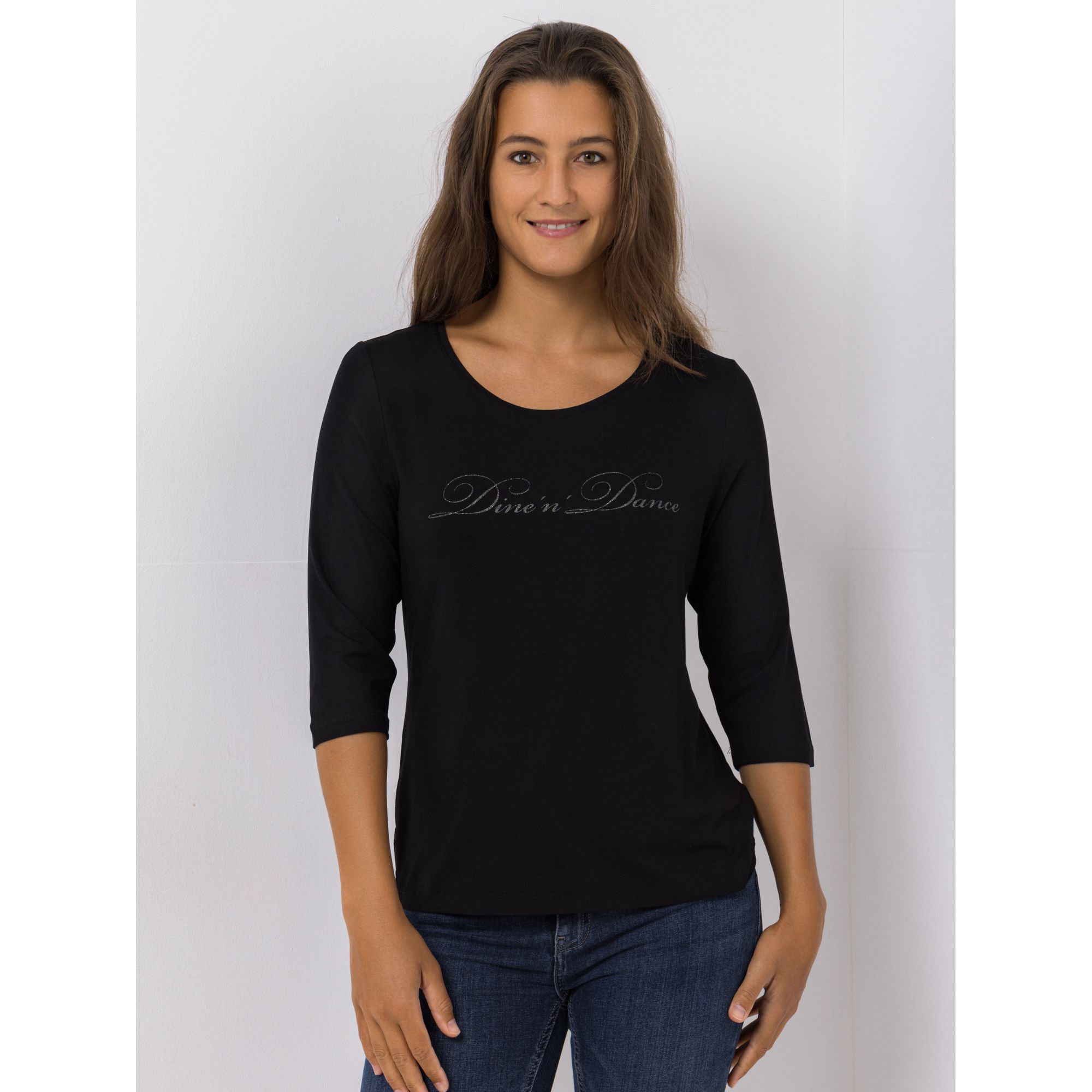 DINE 'N' DANCE Shirt, 3/4-Arm Rundhalsausschnitt Logo-Schriftzug figurumspielend