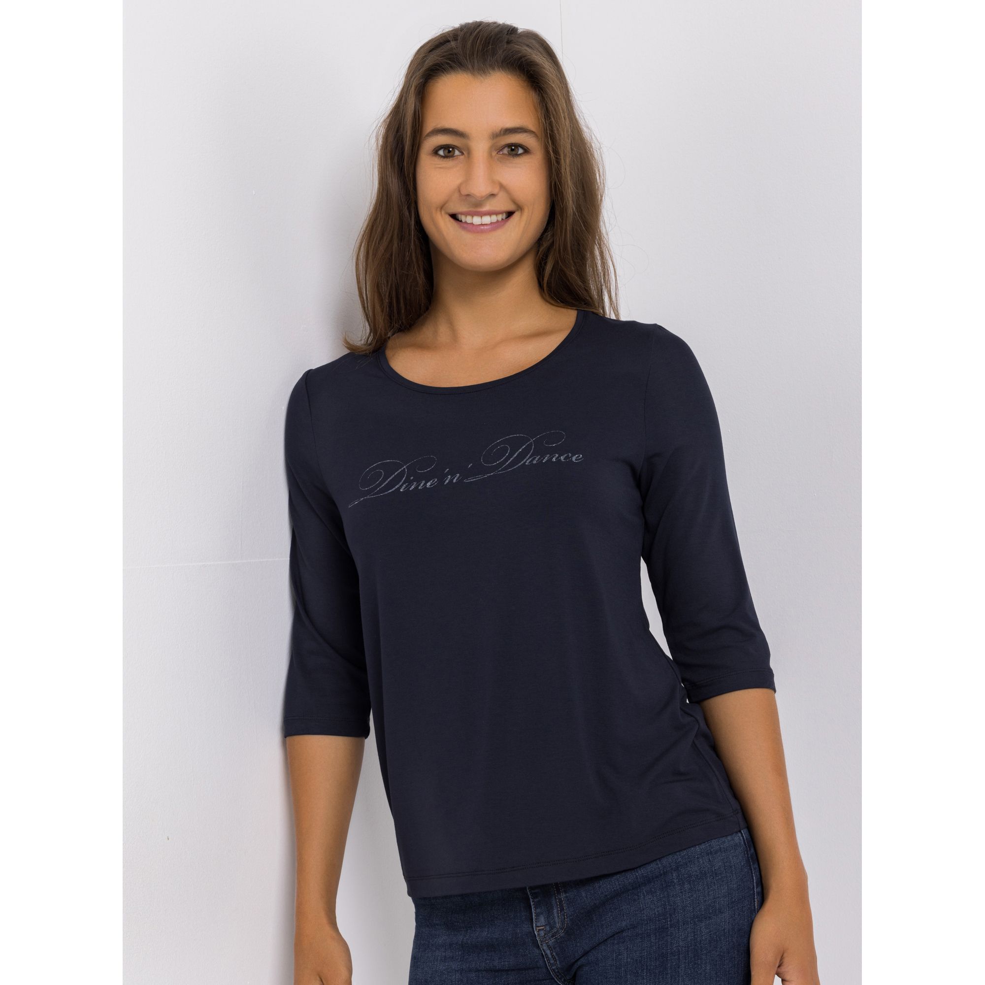 DINE 'N' DANCE Shirt, 3/4-Arm Rundhalsausschnitt Logo-Schriftzug figurumspielend