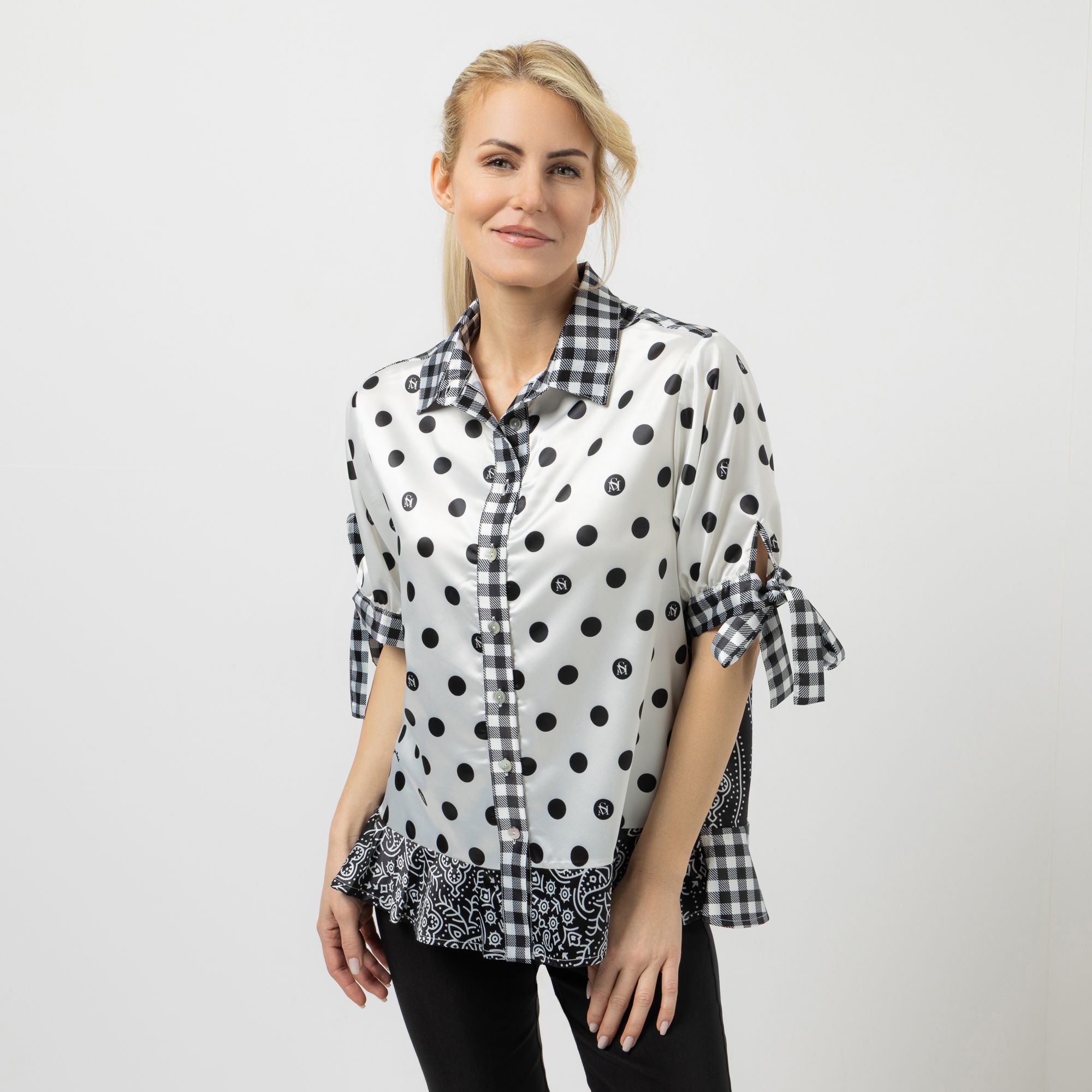 SCHIFFHAUER MUNICH® Bluse 3/4-Arm Hemdkragen Knopfleiste figurumspielend