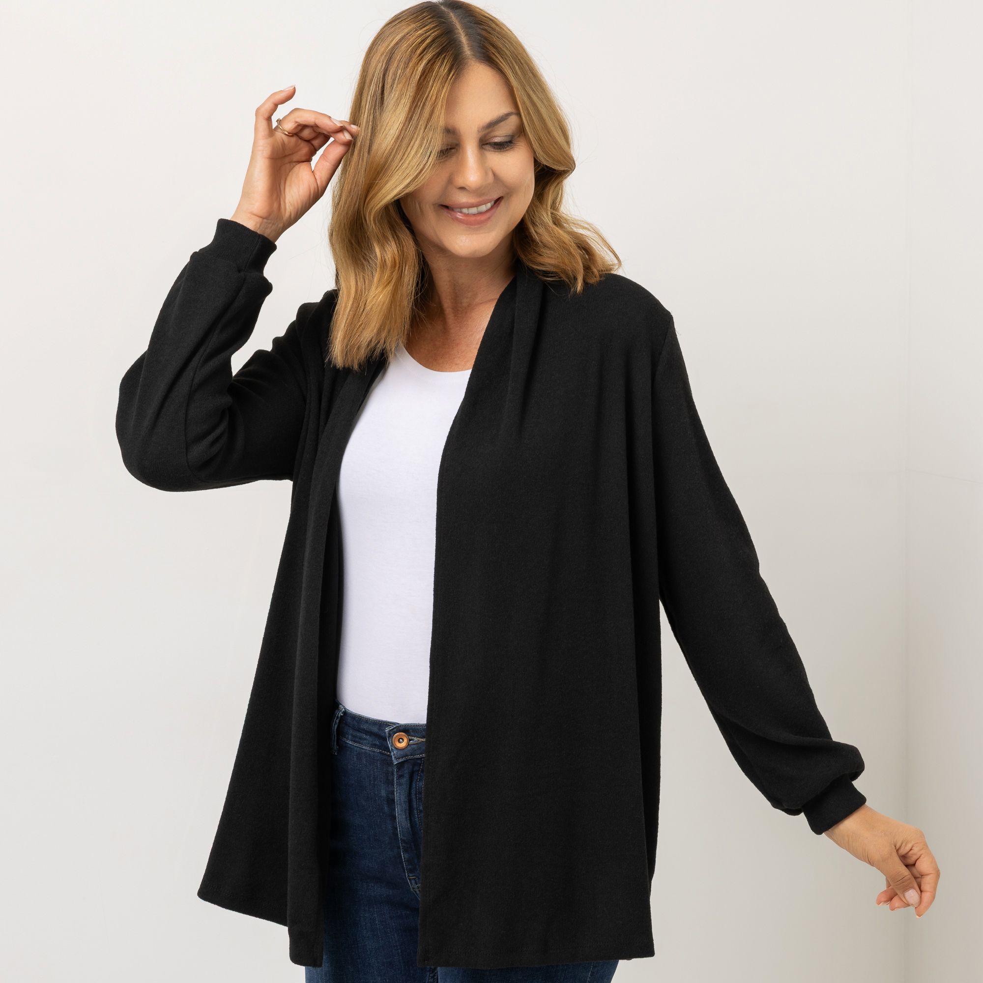 KIM & CO. Cardigan, Langarm Soft Strick Optik Blouson-Ärmel figurumspielend