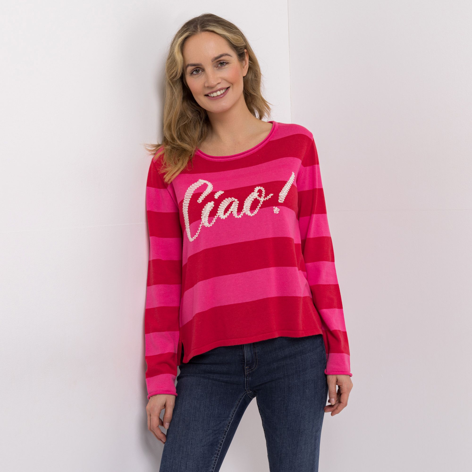 DINE 'N' DANCE Pullover, 1/1-Arm Stickerei-Detail gestreift figurumspielend