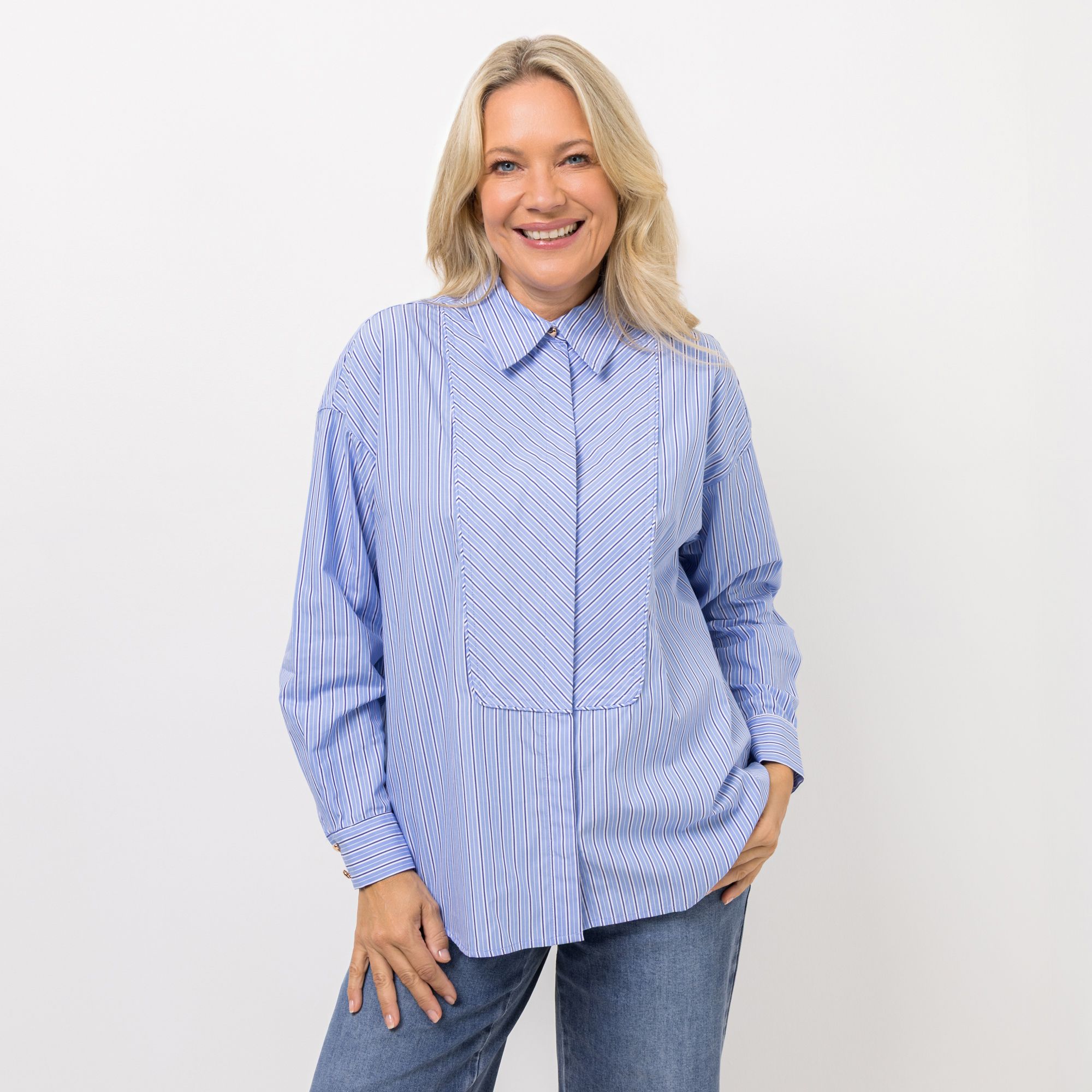 STRANDFEIN Bluse Hemdkragen Kellerfalte hinten oversized