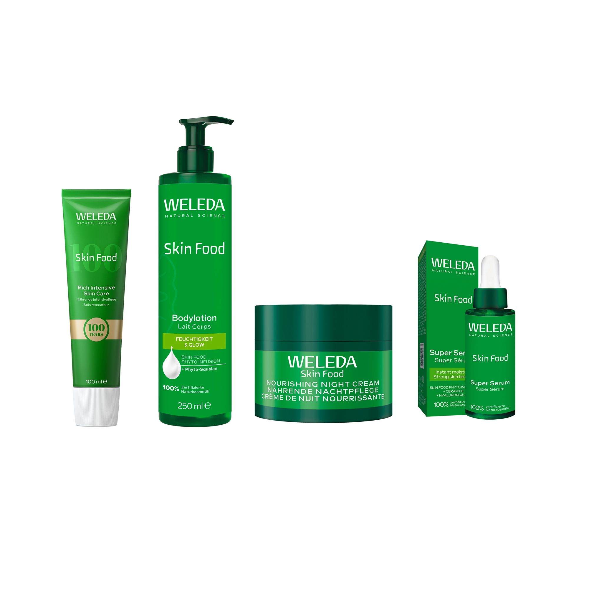 WELEDA Skin Food Set Original 100ml, Serum 30ml, Nacht 10ml Bodylotion 250ml