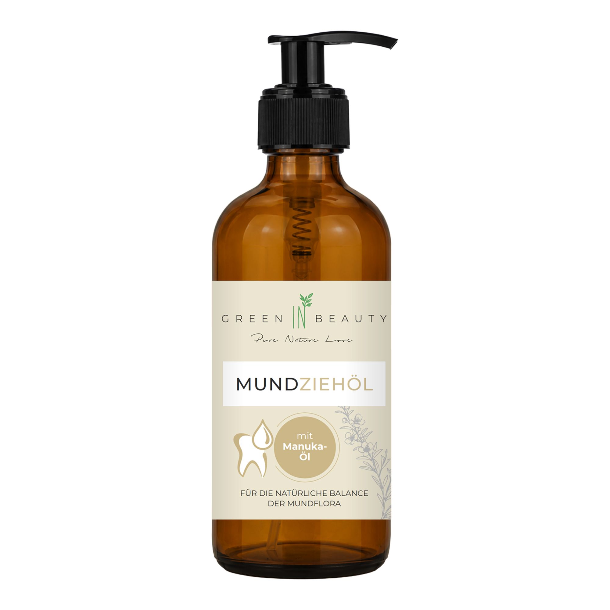 GREEN IN BEAUTY Mundziehöl in einer Glasflasche für die Balance der Mundflora, 125 ml
