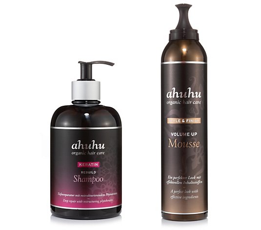 ahuhu organic hair care Keratin Rebuild Shampoo 500ml Volumen Mousse 300ml