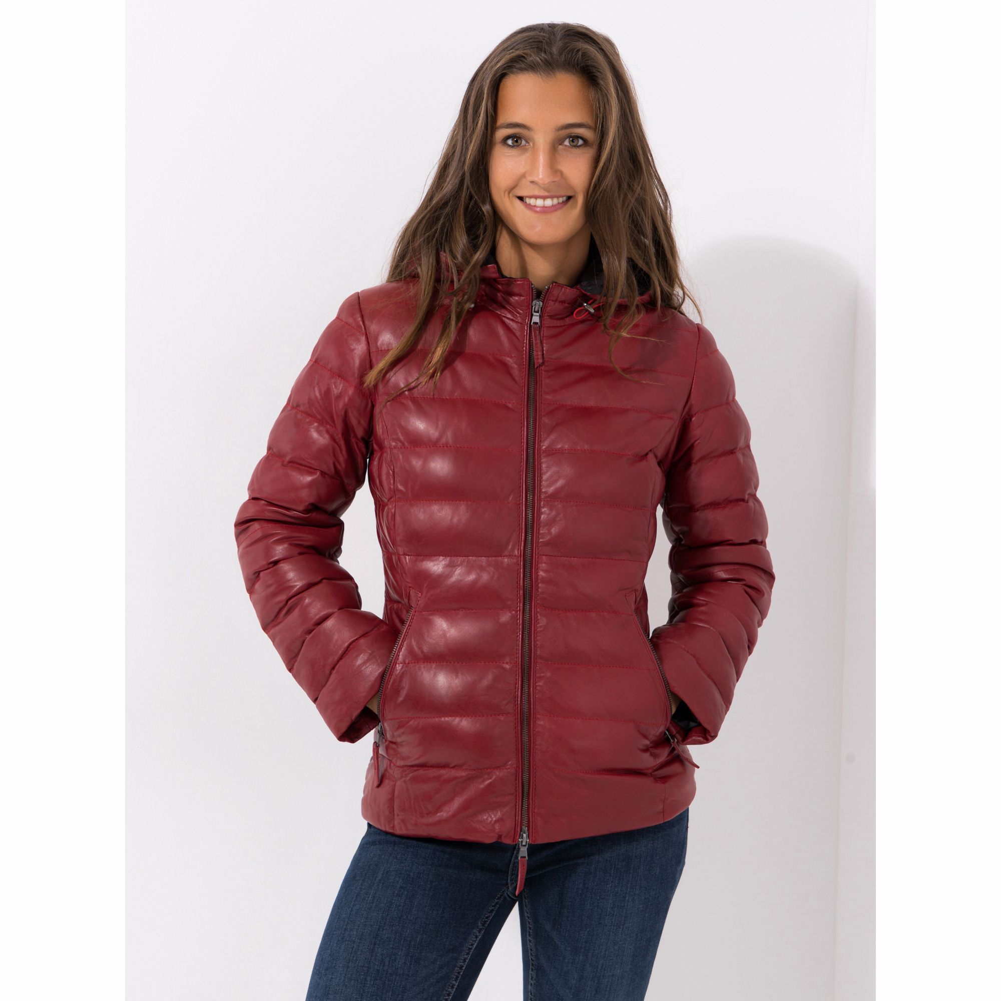 DINE 'N' DANCE Lederjacke abnehmbare Kapuze gesteppt figurbetont